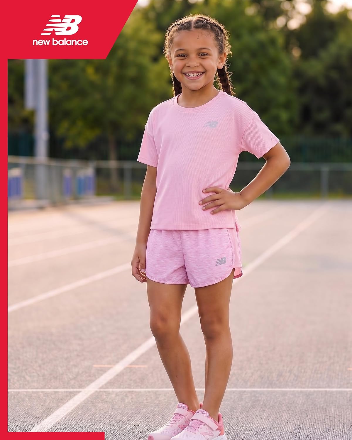 New Balance Girls Shorts Set - 2 Piece Active Performance Cute Ribbed Shirt and Shorts for Girls Summer Outfit Set