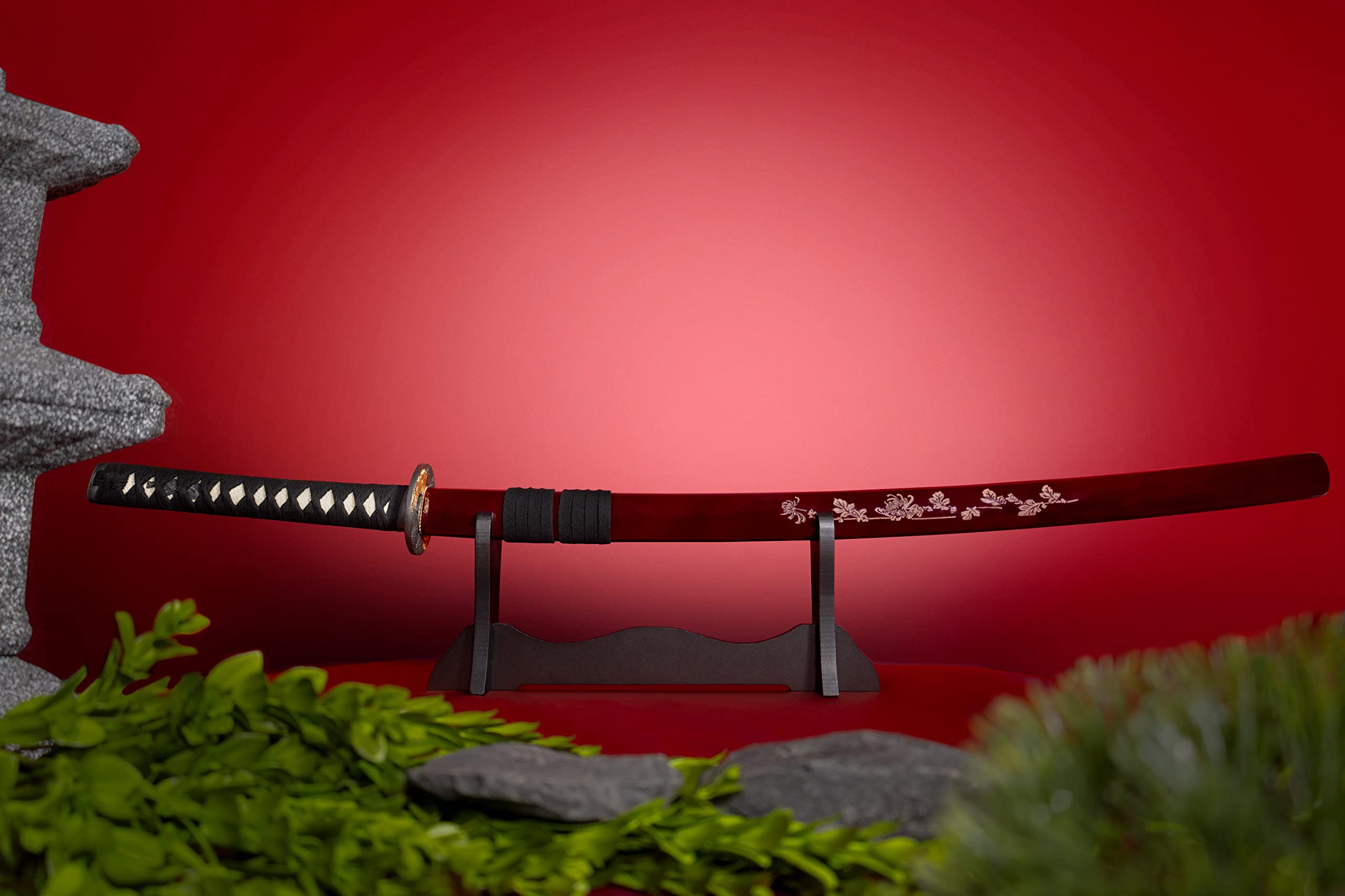 Katana Rot Schwert Scharf Echt Zum Training Metall Stahl 1045 Handgravierte Scheide Samurai 100% Handarbeit nur für Erwachsene - 18 Jahre erforderlich DS034