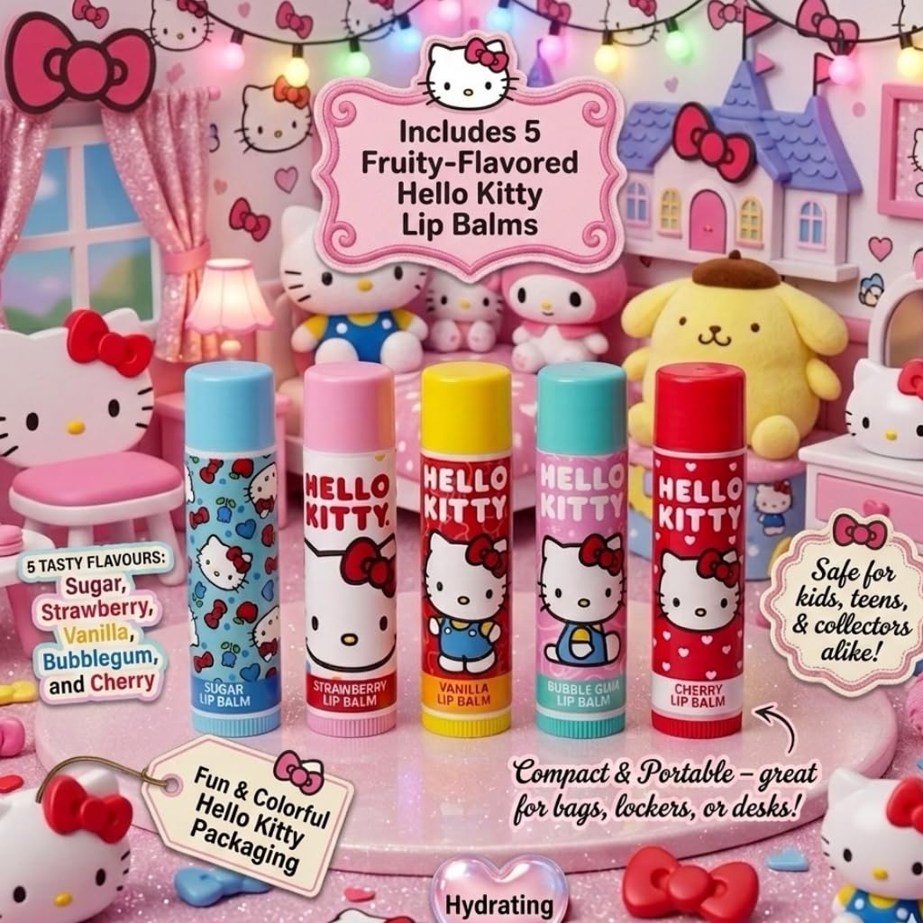 Hello Kitty Lot de 5 baumes à lèvres