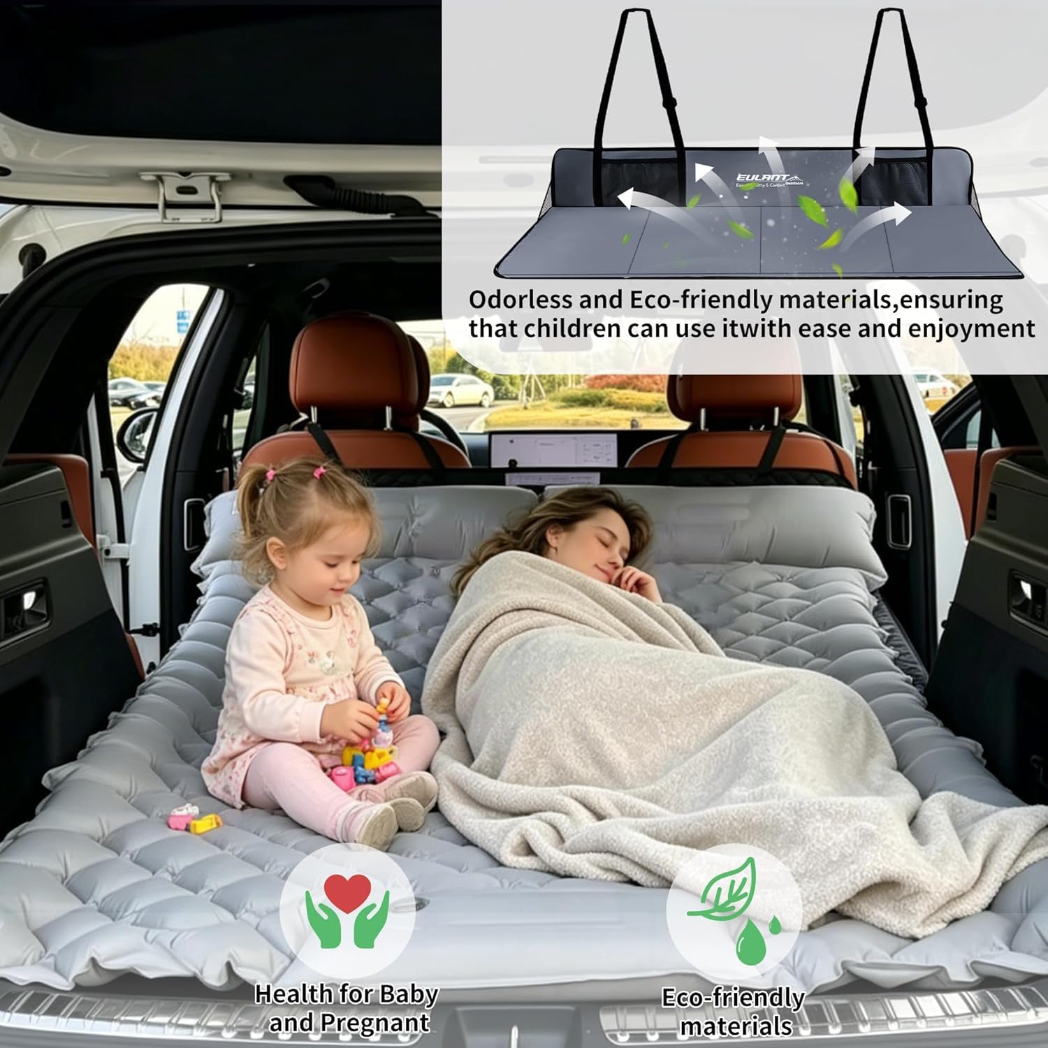 EULANT Car Posteriore Seat Bridge, Supporta il Materasso Aria da Campeggio di Bagaglio Auto & Estende il Sedile Posteriore e dà più Spazio ai Cani
