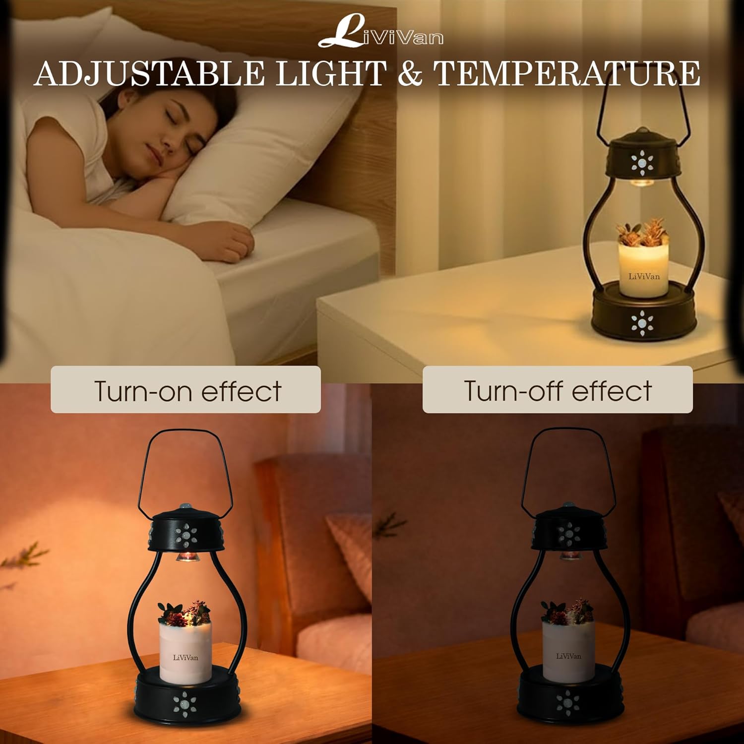 Handmade Candle Warmer Lamp with Quartz Stone Inlay, Top Flameless Melter, Small Timer Candle Lamp Warmer, Fits All Jar Candles, Vintage Room Decor, Improve Sleep Quality, Unique Gift - A06