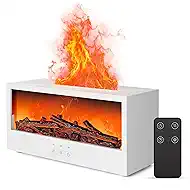 Fireplace Flame Air Diffuser Humidifier,7 Colors Aromatherapy Essential Oil Diffuser, Ultrasonic Aroma Humidifier with Remote Control & Timer for Bedroom, Home, Office, Yoga (White)