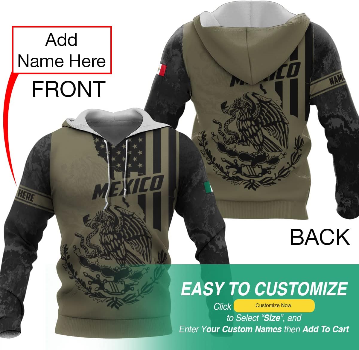 Mexico Soccer Jersey, Custom Name Mexican Hoodie, Camisa De Mexico, Personalized Mexico Hoodies For Men 1