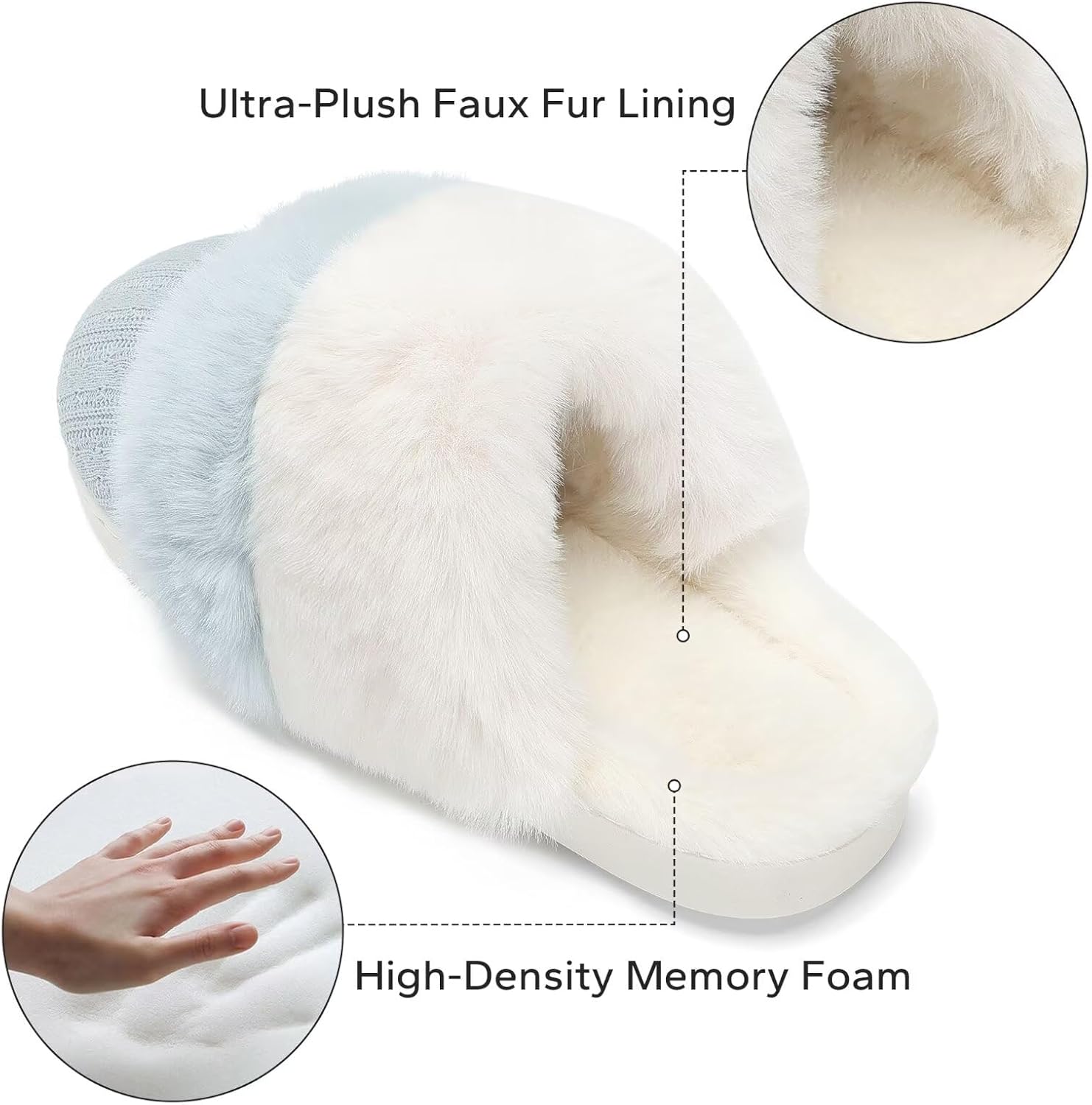 NineCiFun Women's Two-Tone Fuzzy Collar House Slippers Memory Foam Plush Faux Fur Lining - Image 4