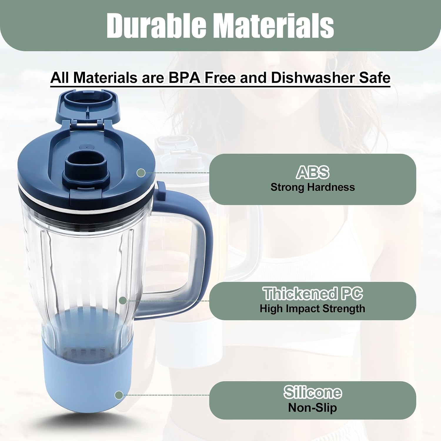 26 oz Travel Tumbler Replacement Compatible with Ninja BlendBoss Personal Blenders, Replacement 26oz Smoothie Vessel Cup with Lid & Straw for Blendboss DB351PR DB351CY DB351ST, Leakproof, Blue