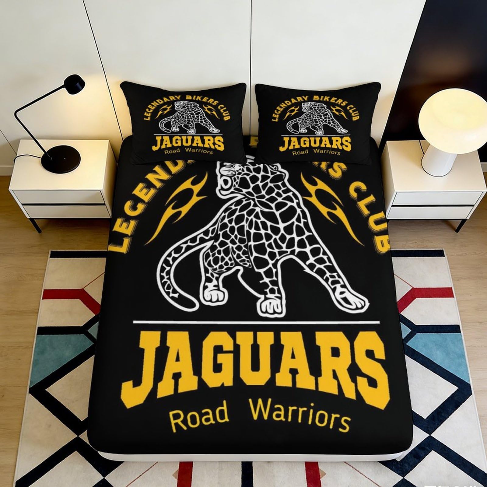 Qjzxknhpgr Style-5 3D Printed Jaguars Road Warriors Fitted Sheet Microfiber Black Gold Animal Pattern Mattress Cover For Bedroom Dorm Home Decor 90X200x25cm