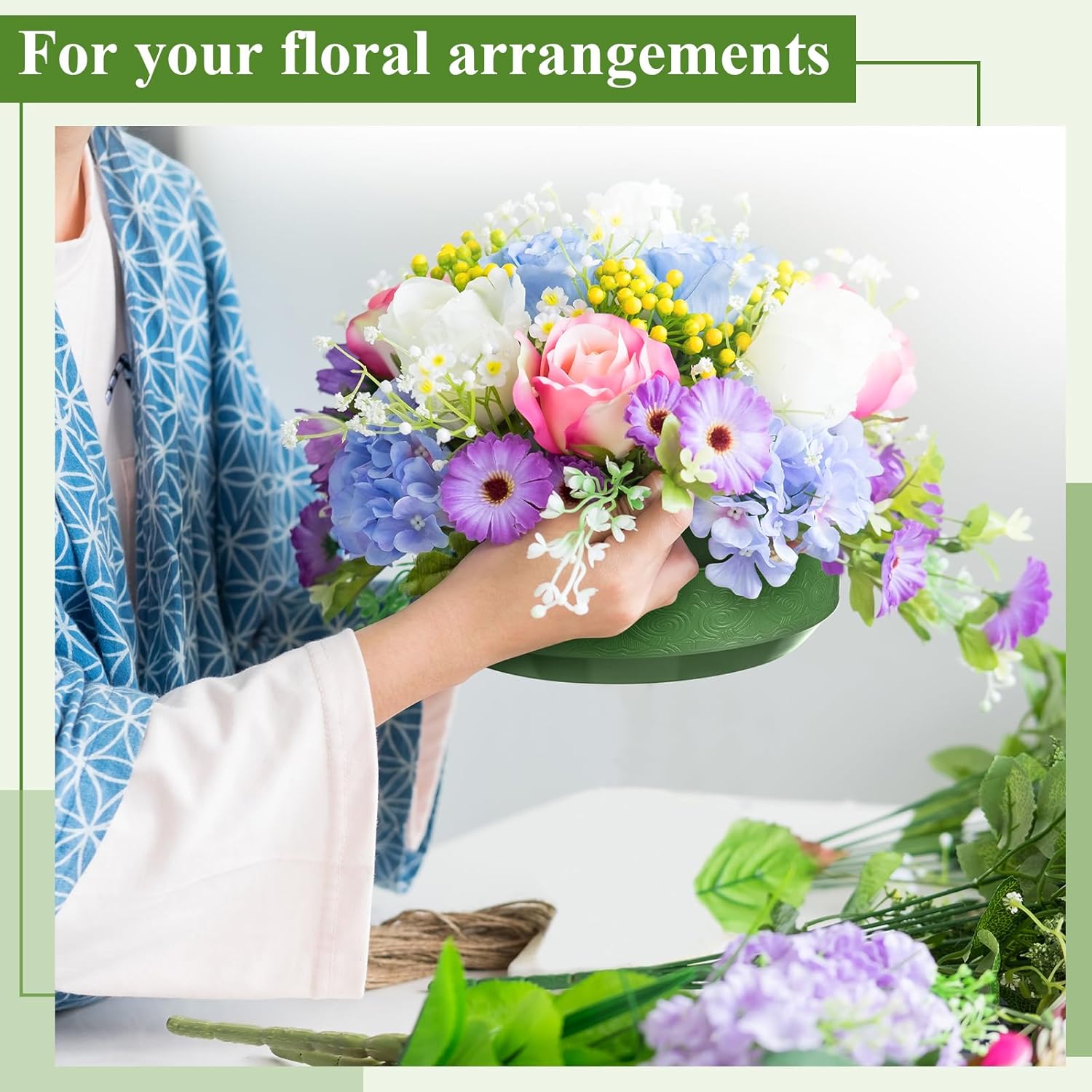 Frienda 4 Pcs Flower Foam Blocks Half Ball with Bowl Round Floral Dry Foam Green Floral Craft for Artificial Flower Arrangement Birthday Wedding Party (7.48x3.74in)