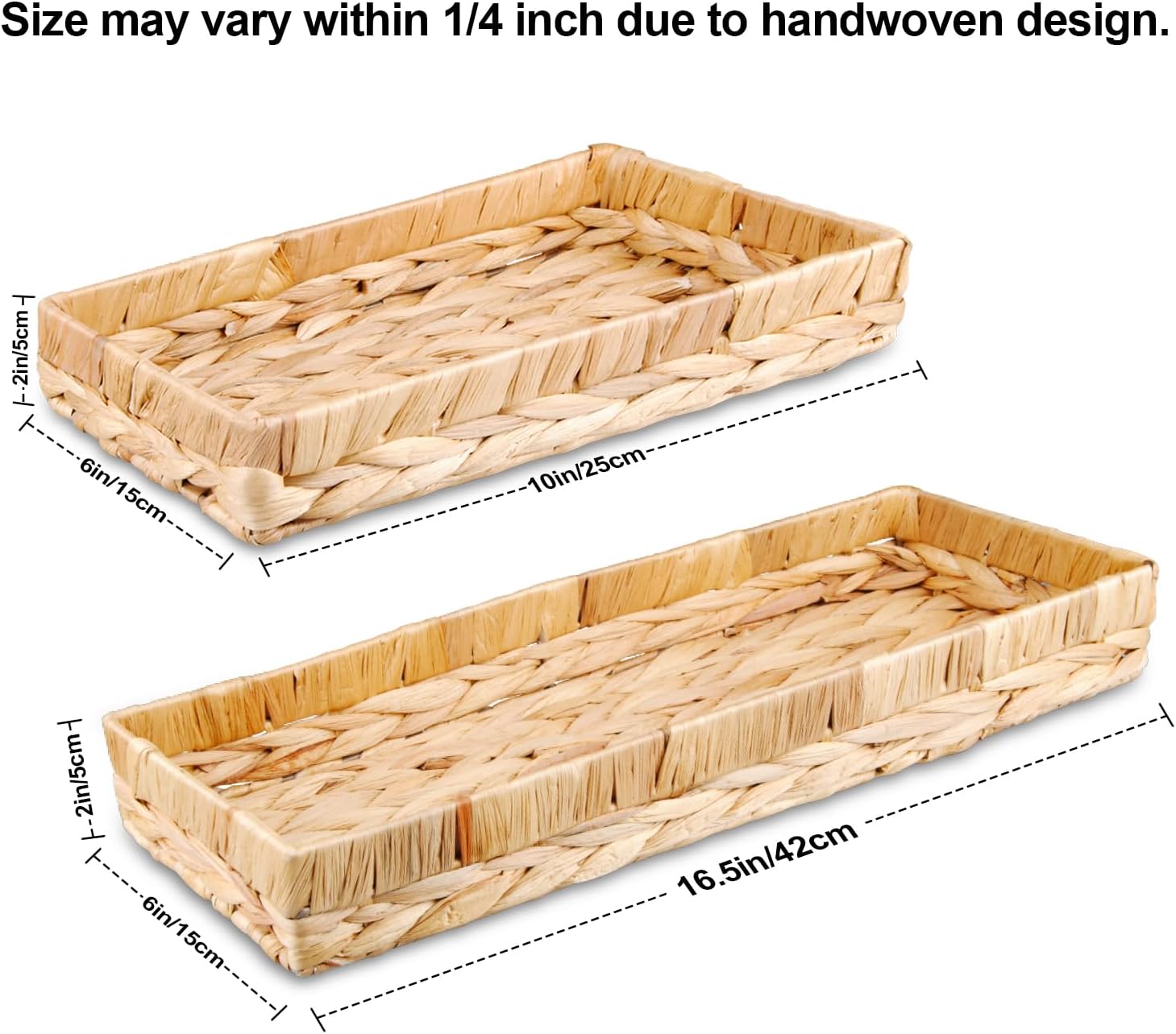 Rectangle Bathroom Tray, 16" Bathroom Over Toilet Tank, Water Hyacinth Wicker Basket for Bathroom Counter Long Narrow Hand Towel Storage Basket for Home Decor, Rattan Yellow - Image 5