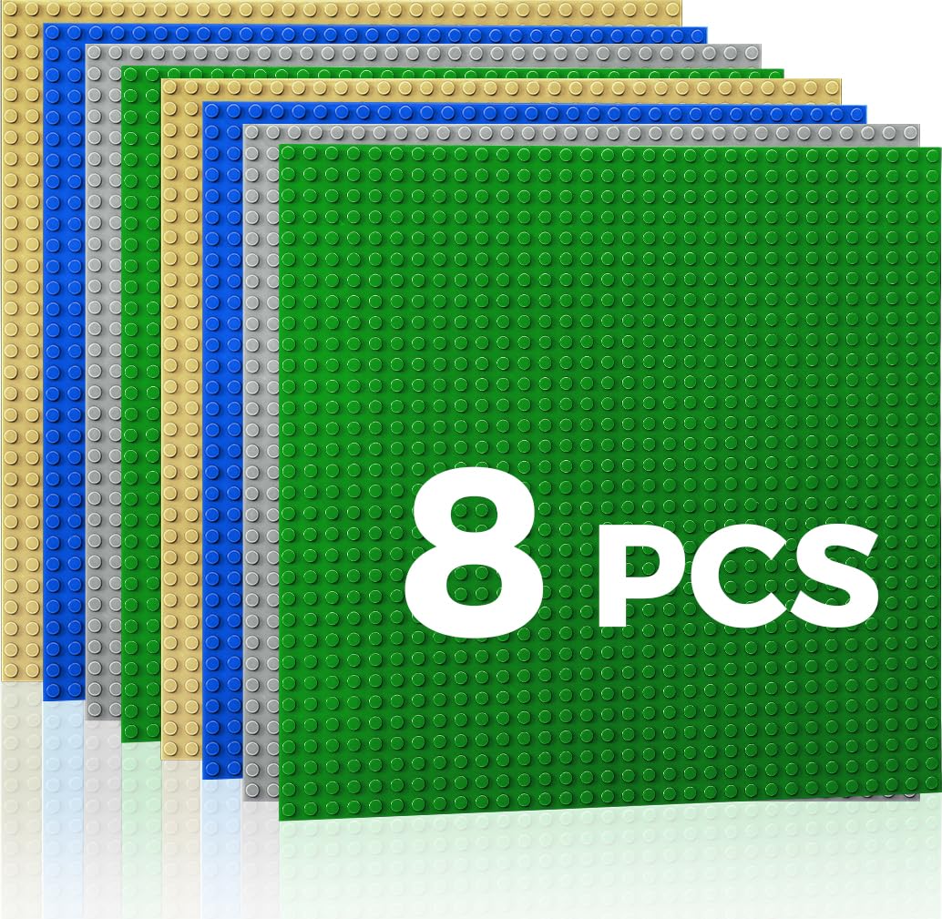 Classic Baseplates Building Plates-10" x 10" Building Boards,100% Compatible with All Major Brands and Activity Table, Creative Platforms Mats for Toy Bricks (Multicolored, 8 Pack)