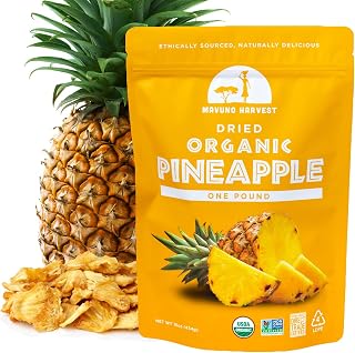 Mavuno Harvest Organic Dried Pineapple Chunks | No Sugar Added, Vegan, Gluten-Free Snacks | 1lb Resealable Bag