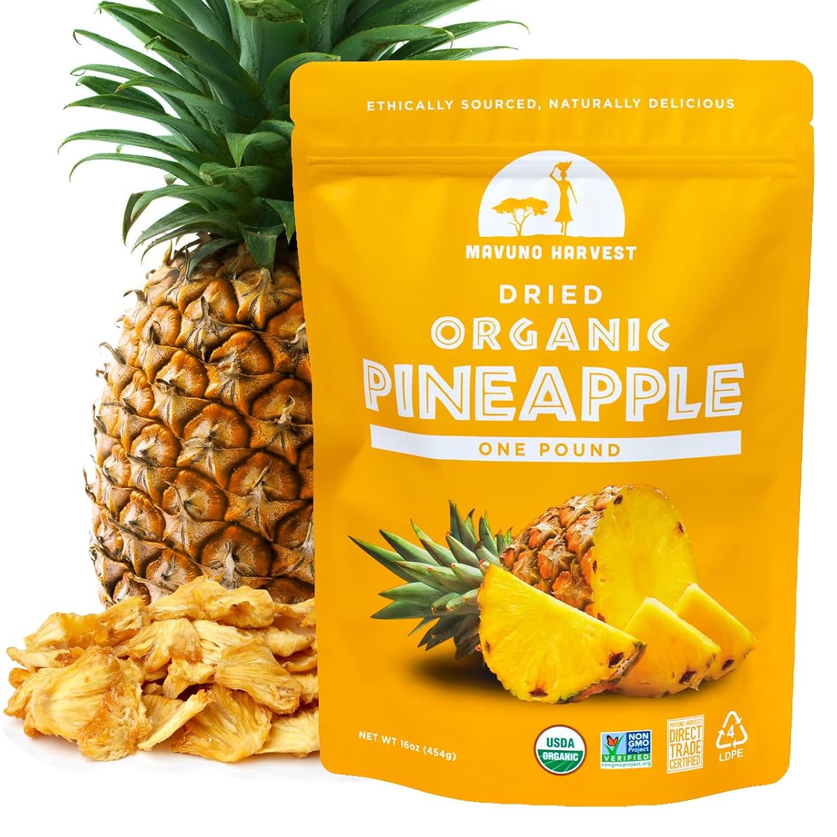 Mavuno Harvest Organic Dried Pineapple Snacks, 1 Pound