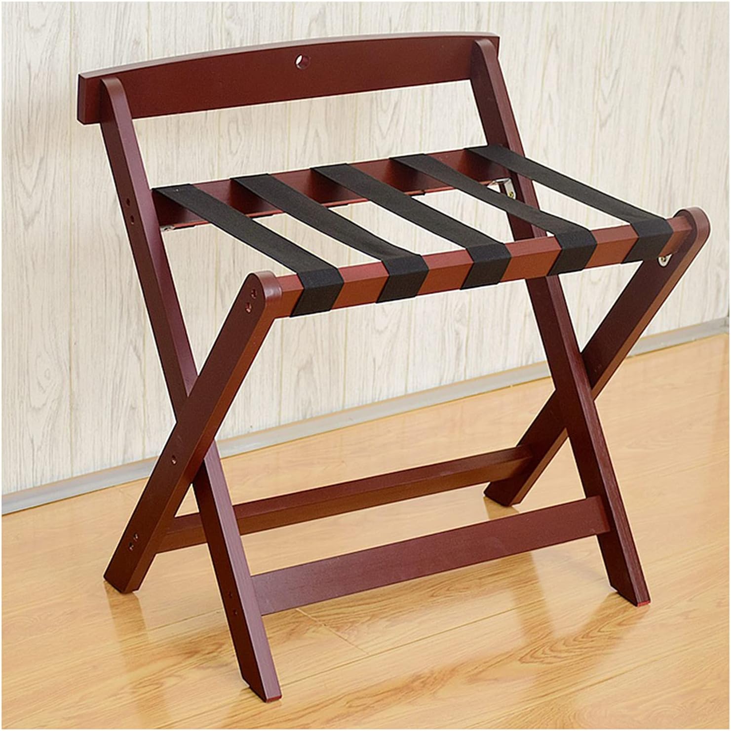 Wooden Folding Luggage Rack Guest Room Luggage Stand with Backrest Luggage Holder No Assembly Required for Bedroom Guest Room Hotel-Red 60Cm L X50Cm W X65Cm H,Red-60cm l x50cm w x65cm h