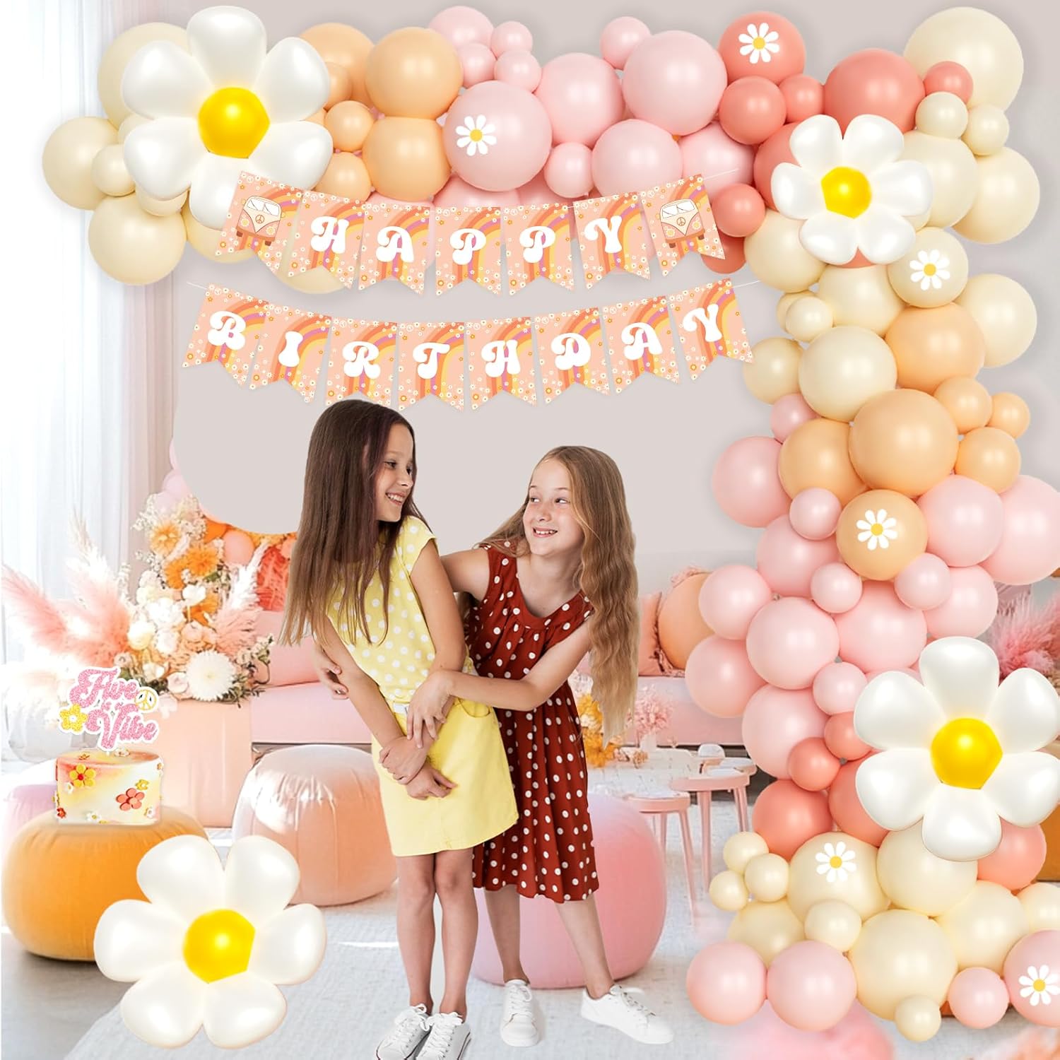 Hombae Five is a Vibe Birthday Party Decorations, Groovy 5th Birthday Decorations Girl, Daisy Flower Retro Boho Hippie Themed Party Supplies Backdrop Balloon Banner Tablecloth Box for 5 Year Old Girl