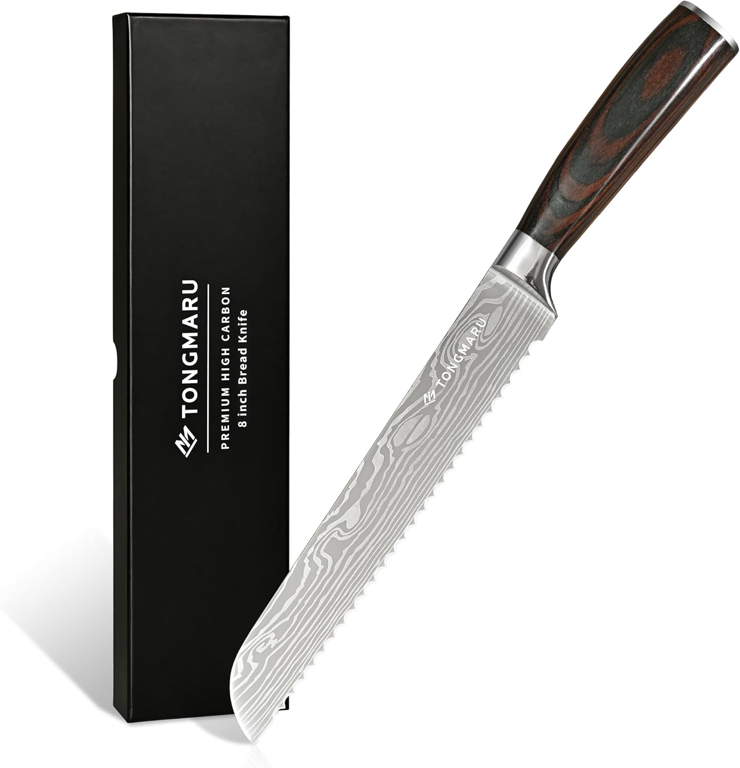 bread knife, 8 inch professional high carbon razor super sharp german stainless steel - cooking kitchen bread knife with ergonomic forged pakkawood handle, with luxury gift box, for family 8" bread knife