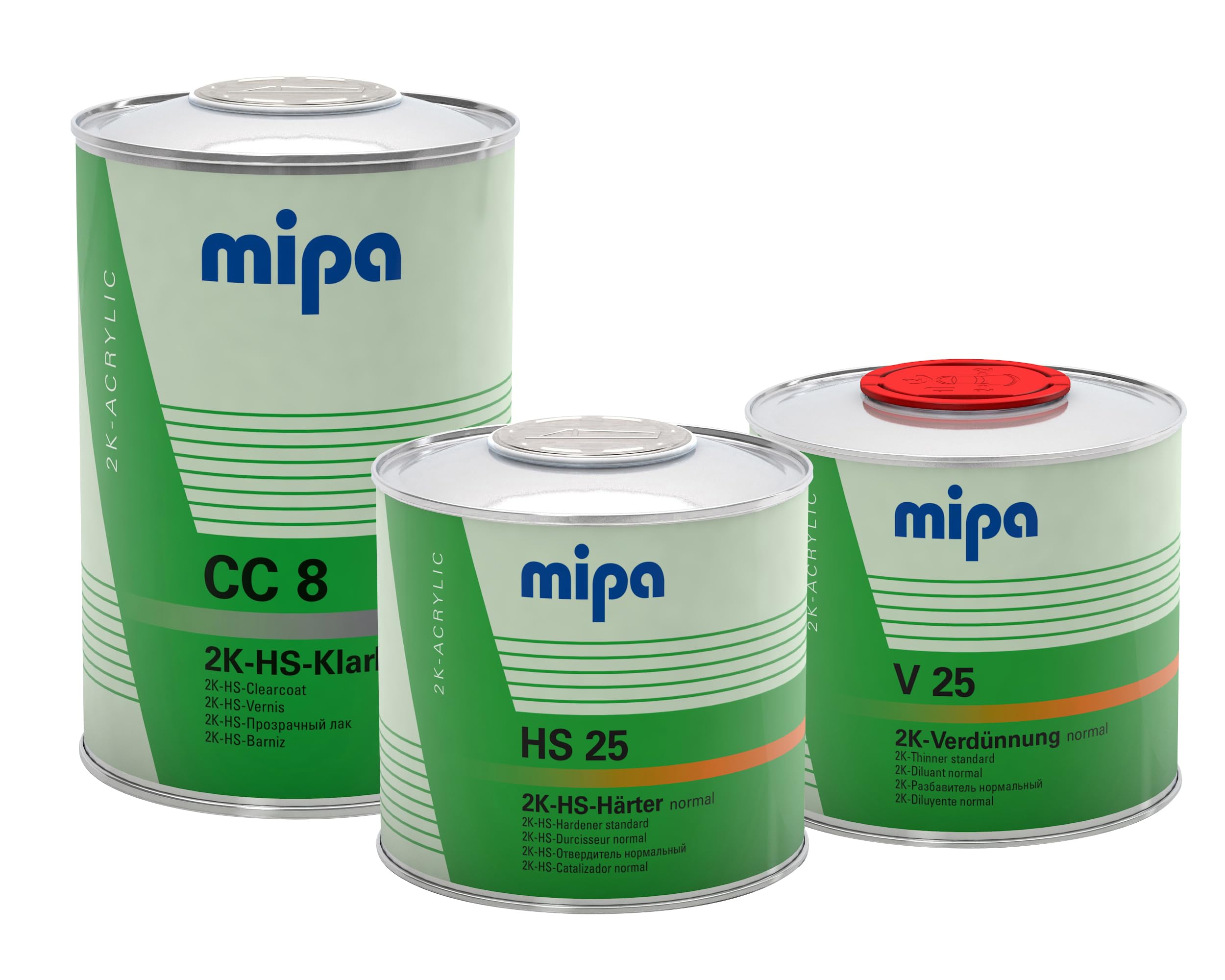 MIPA 2K-HS-Klarlack CC 8 Set - 2 Liter Hochglanz-Klarlack mit Härter & Verdünnung, VOC-konform, High-Solid Acryl für PKW & Nutzfahrzeuge