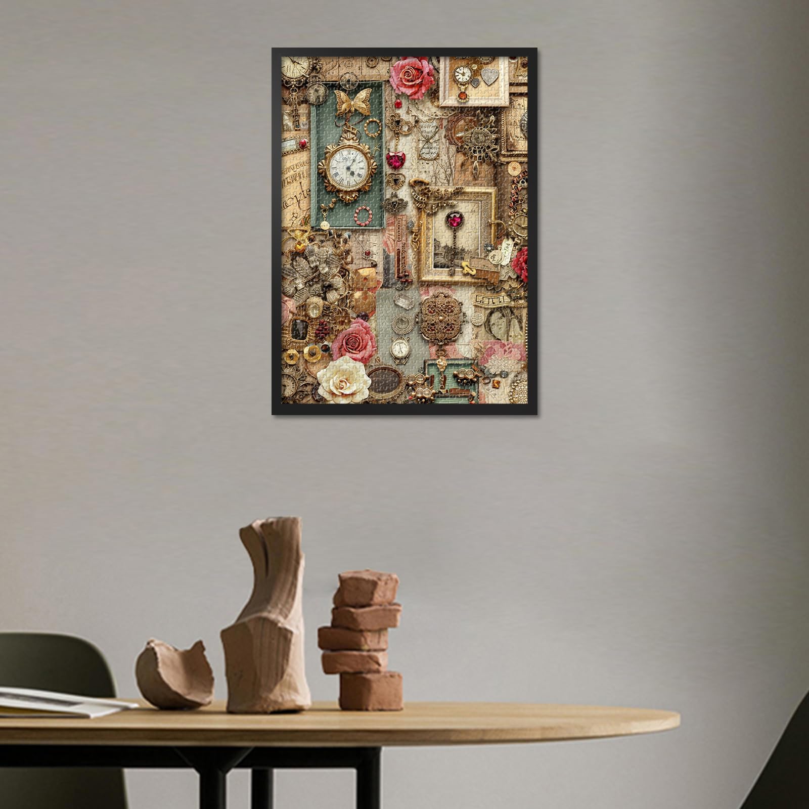 Vintage Jigsaw Puzzles for Adults 1000 Pieces, Retro Background with Old Books, Watches, Hearts and Other Items Puzzle - Image 2