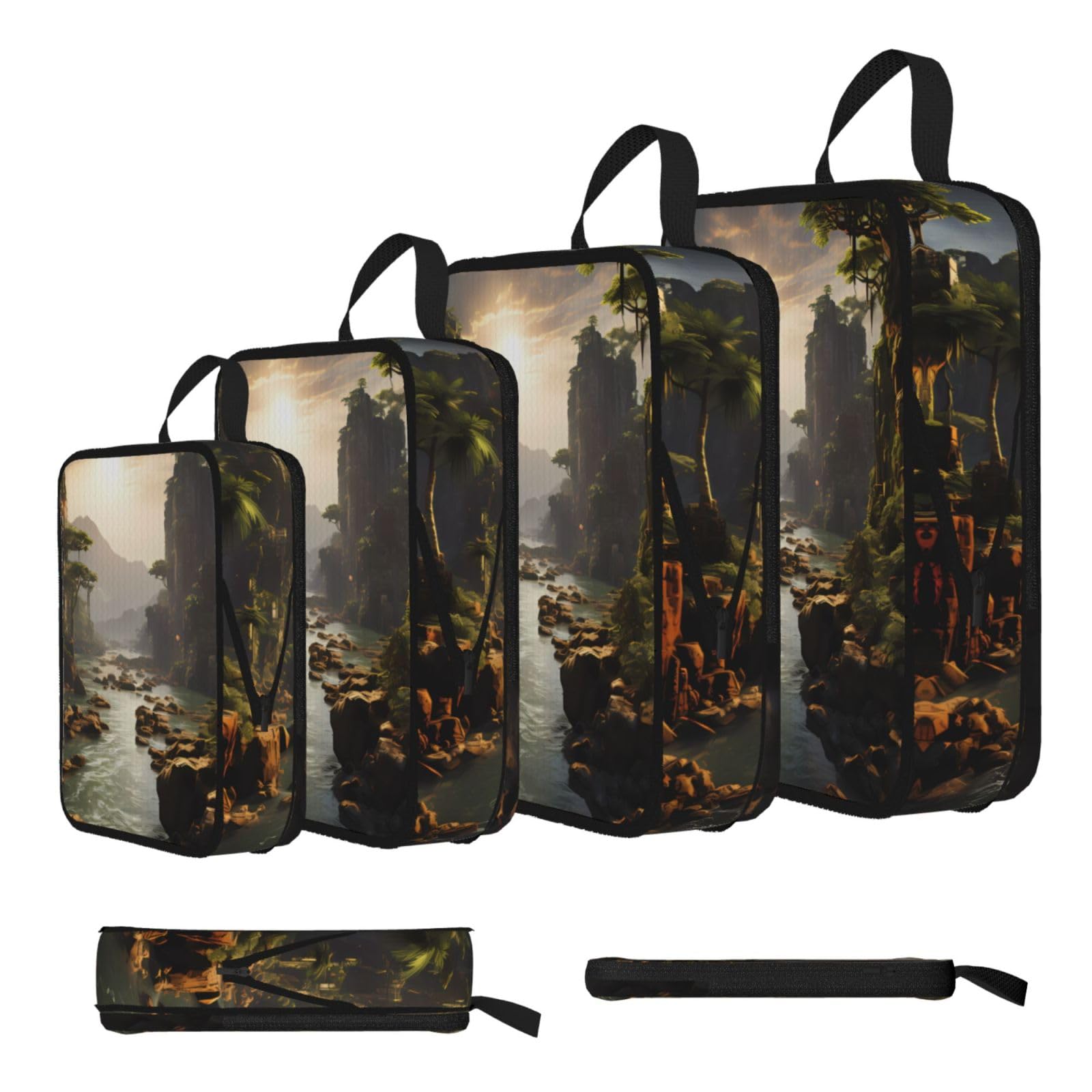 Sxzvvbn Black Mountains And Rivers Compression Packing Cubes 4 Piece Set