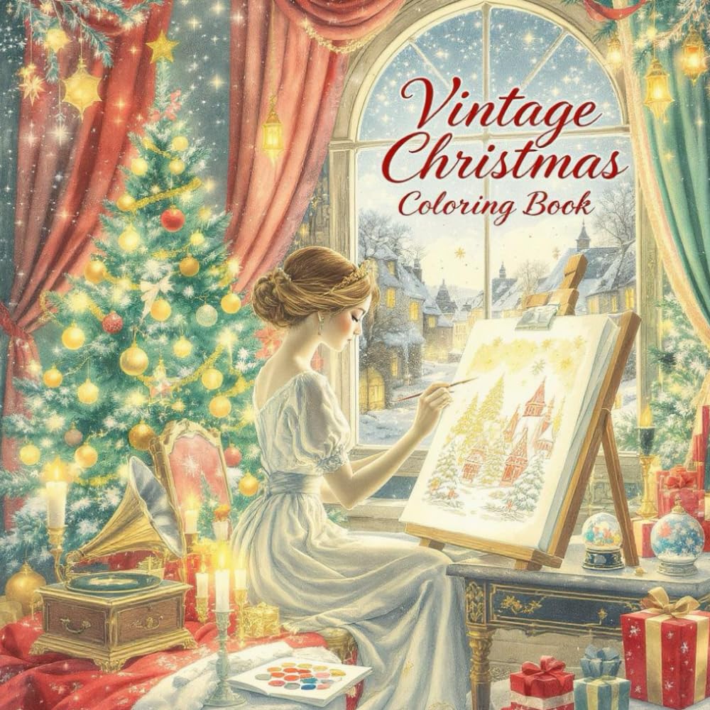 Vintage Christmas Coloring Book: Fun Holiday Coloring Pages for Kids, Adults, Nostalgic Easy Holiday Themed Designs for Baby Boomers
