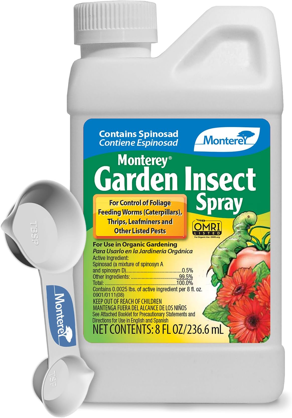 Monterey - Spinosad Insecticide - Garden Insect Spray Concentrate for Control Insects Bundled with Measuring Spoon - 8 oz Concentrate
