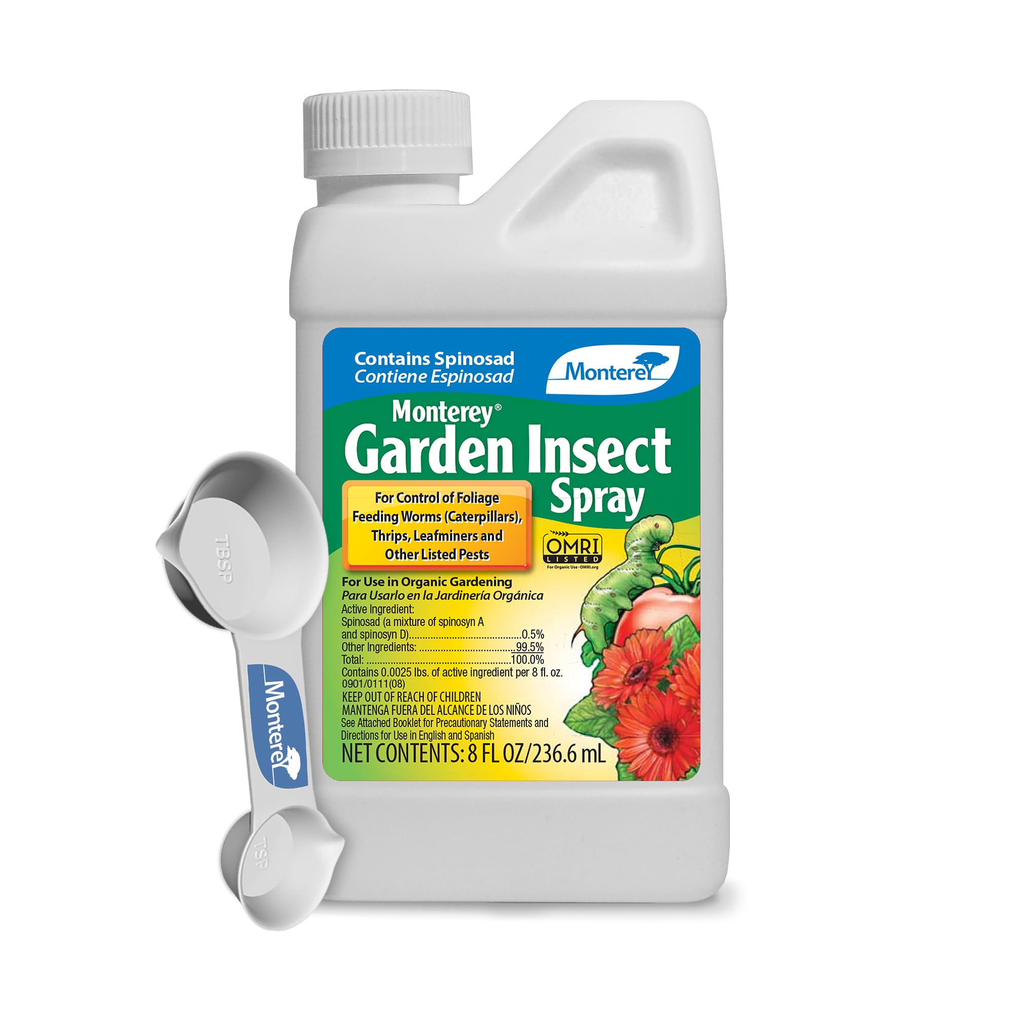 Monterey - Spinosad Insecticide - Garden Insect Spray Concentrate for Control Insects Bundled with Measuring Spoon - 8 oz Concentrate