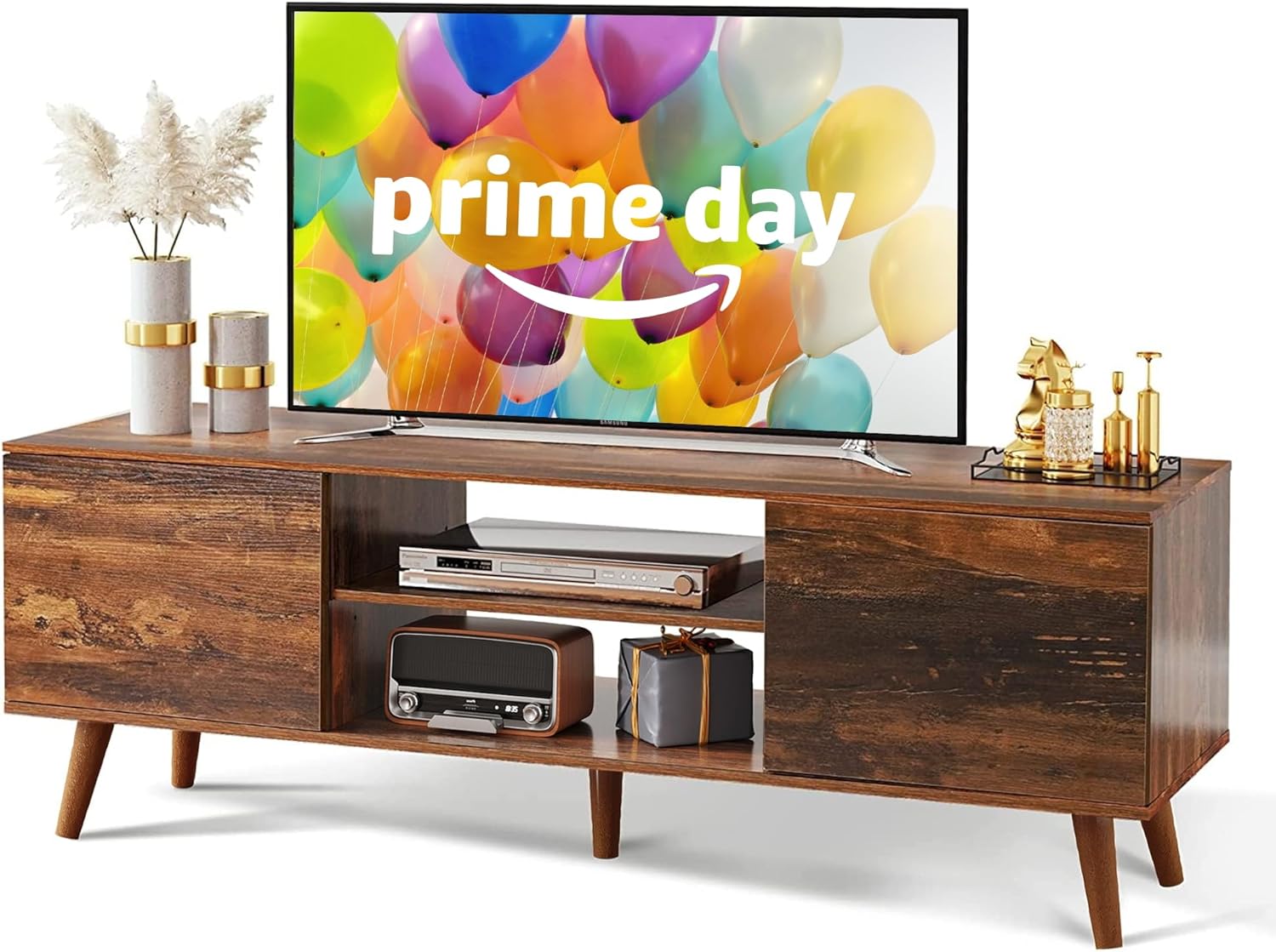 WLIVE TV Stand for 55 60 inch TV, Mid Century Modern TV Console, Entertainment Center with Storage for Living Room, Retro Brown : Electronics