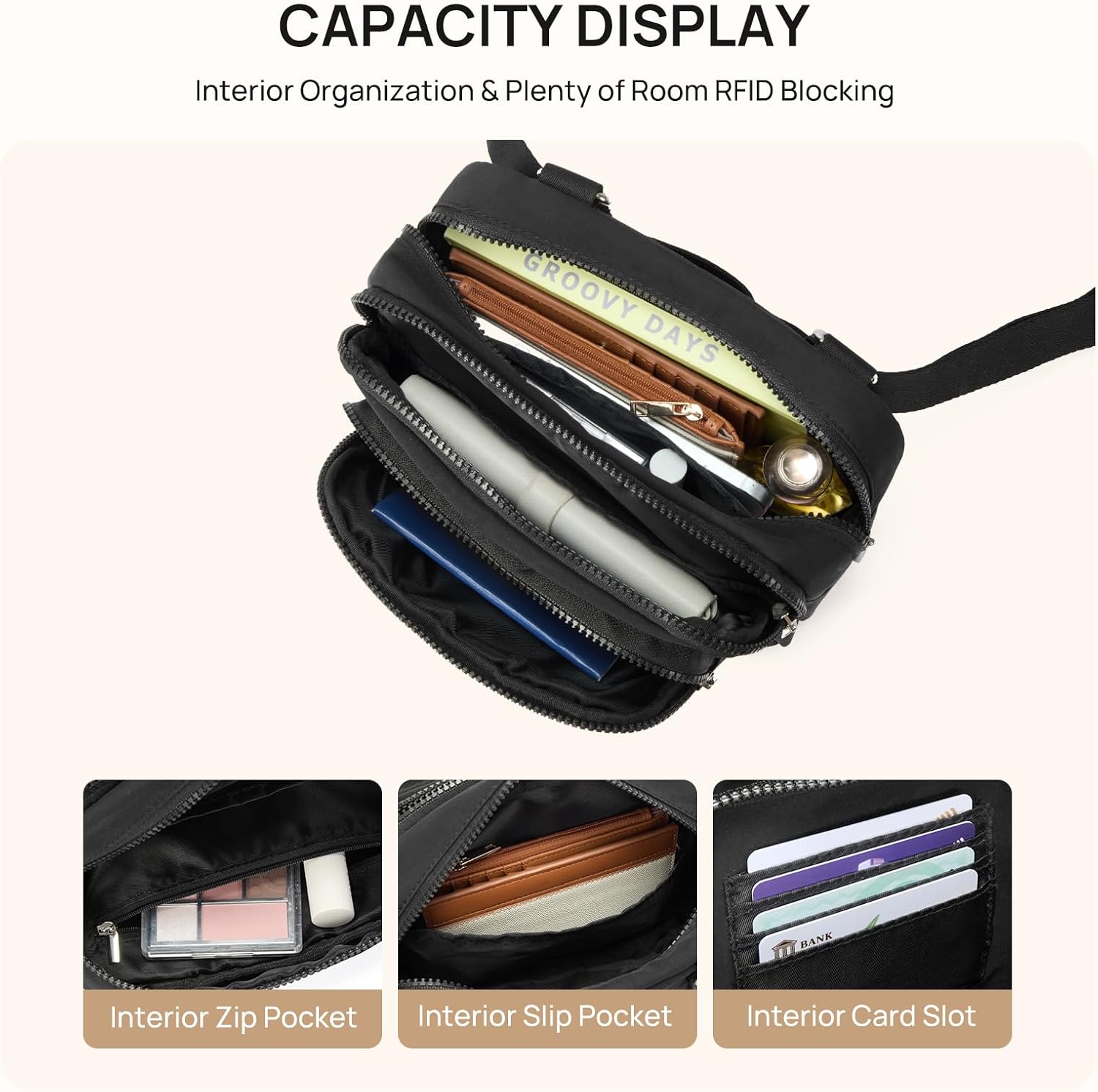 Telena 3-Zip Crossbody Bags for Women - Convertible RFID Anti-Theft Cross Body Bag for Everyday Use - Image 3