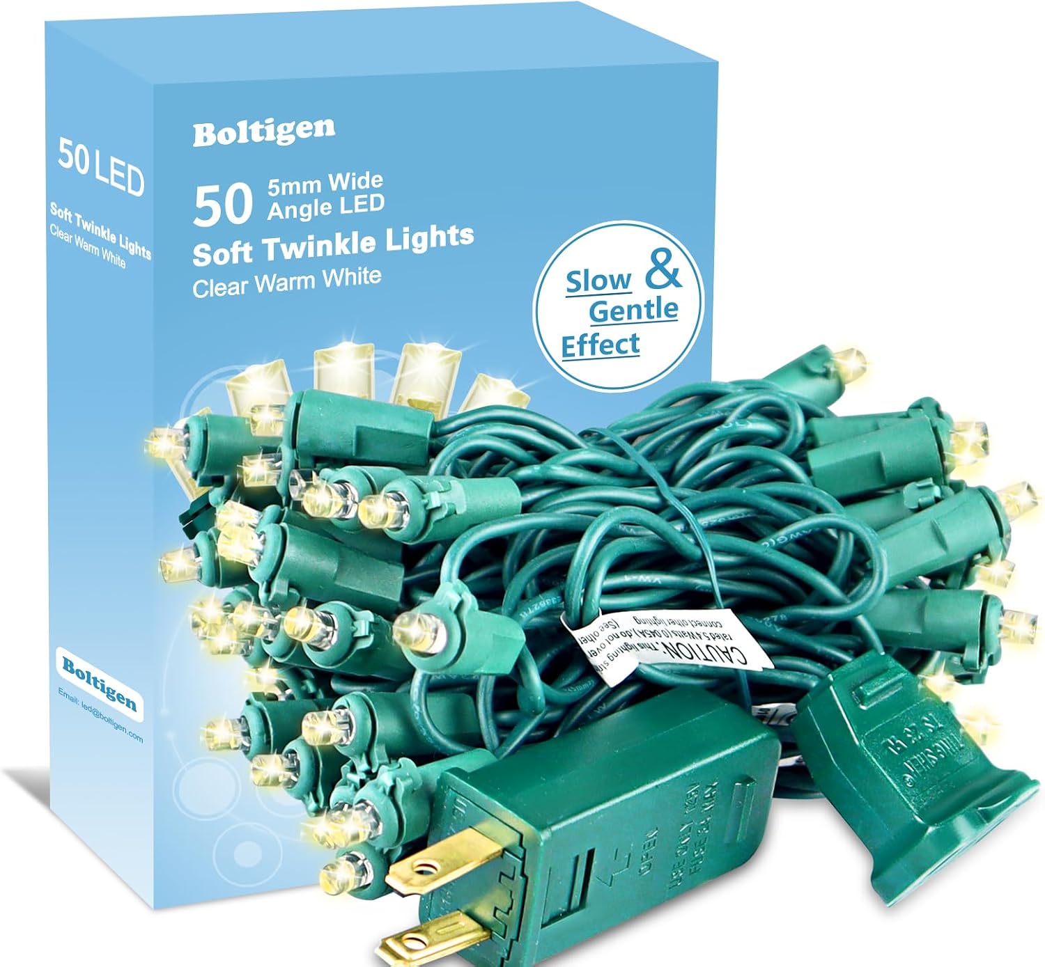 Boltigen Soft Twinkle Christmas Lights, 60 LED Clear Warm White Mini String Lights, 5mm Wide Angle Slow Glow UL Certified 17 FT, Connectable for Indoor Outdoor Christmas Decoration