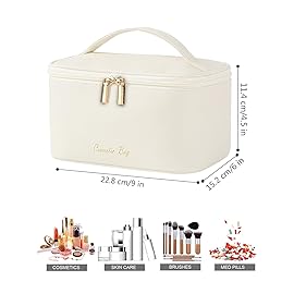 Meiyuuo Makeup Bag Large Cosmetic Bags for Women Girls Cute Travel Zipper Pouch Toiletry Organizer for Beauty Essentials Waterproof (Beige)