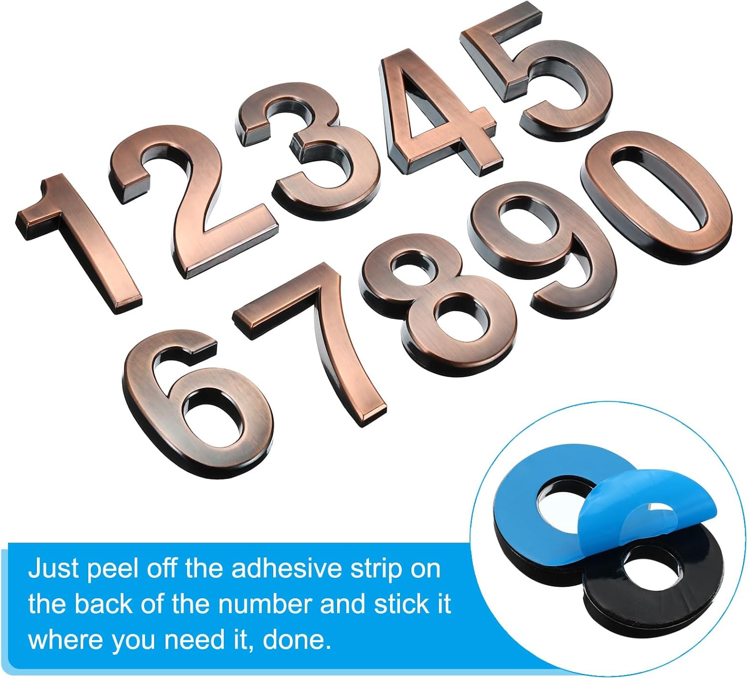 PATIKIL House Numbers 3D Mailbox Numbers 0-9 for Outside, 10Pcs Door Address Numbers Letter Self Adhesive for House, Apartment Office, Hotel Room, Mailbox Sign, Bronze