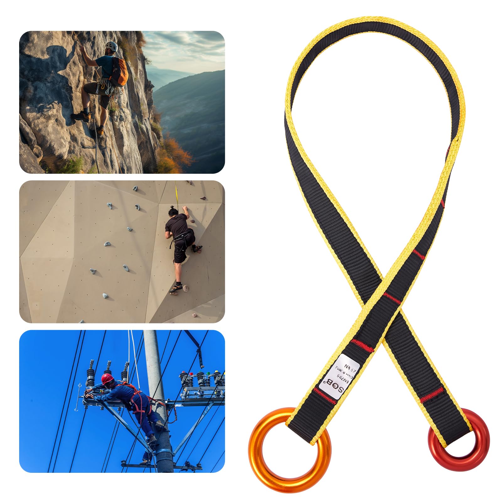 SOB Cordino di Sicurezza per Arrampicata Lavori in Giardino Sull'Albero per Cintura Anulare 35.4 Pollici Adatto Attrezzo da Arrampicata con Due Anelli in Lega di Magnesio