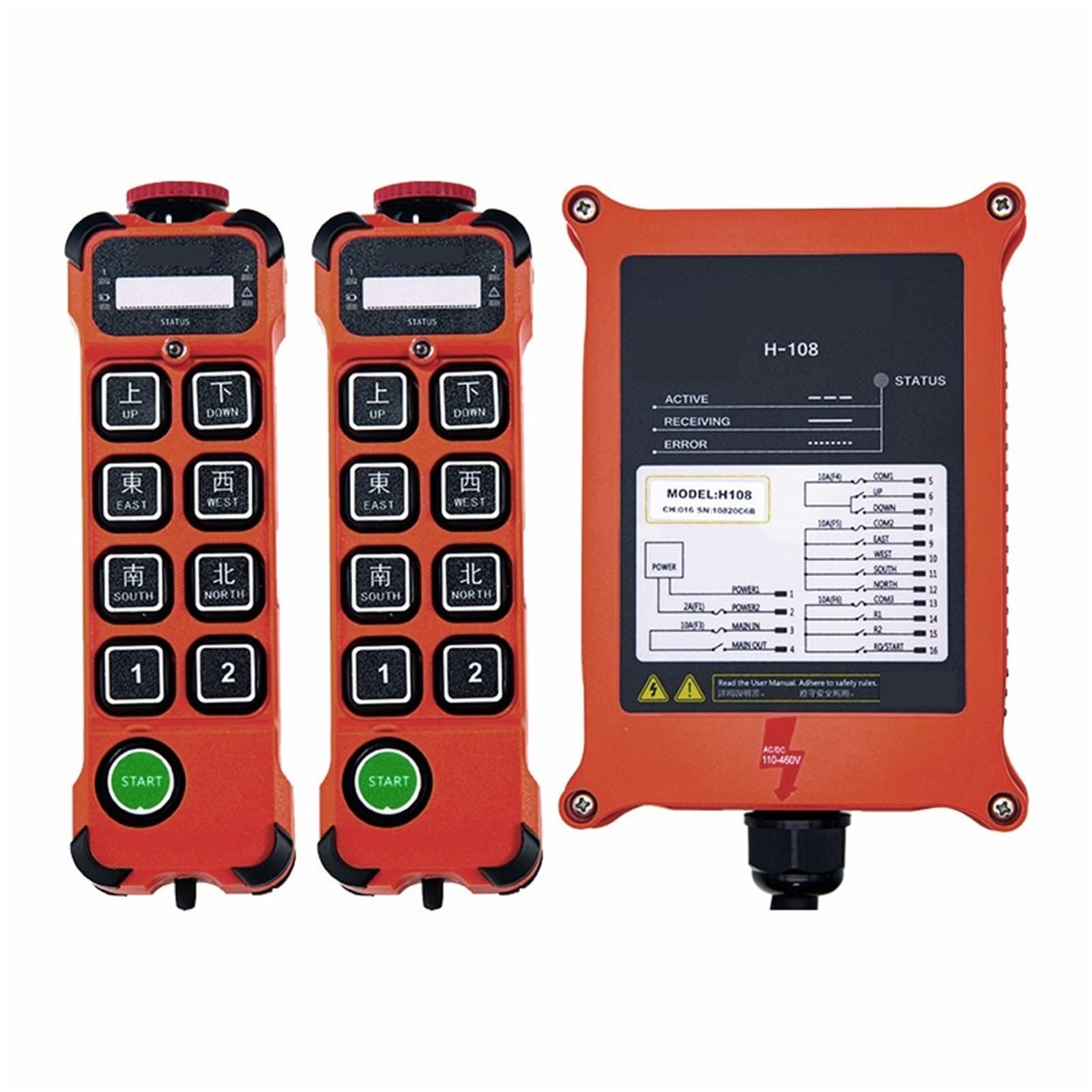 Novfdlop 2T 1R H108 8 Buttons Single Speed Industrial Crane Remote Control Switches Hoist Overhead Bridge Crane Lift Control(,Ac Dc24-264V)