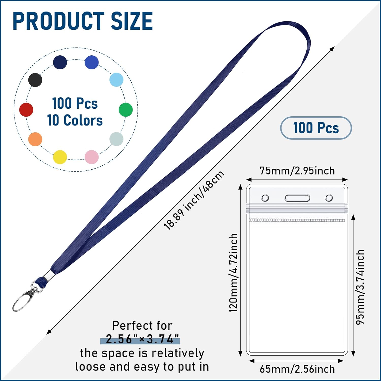 Fumete 100 Sets Name Tag Lanyards with ID Badge Holder Durable Clear Cruise Teacher Lanyards with Plastic Waterproof ID Badge Holders Bulk for Adults Teacher School Office Ship Cards(Bright Color) - Image 2