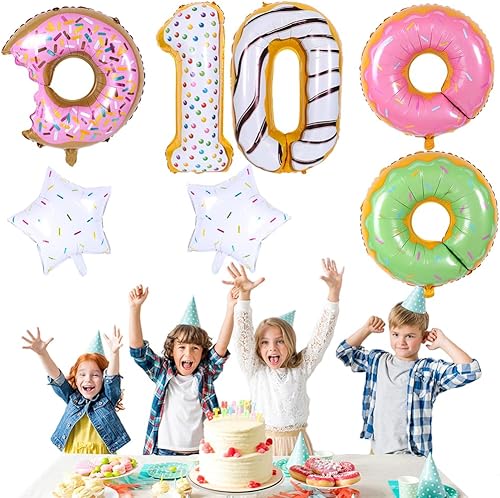 Miniatura 7 de Globos gigantes de 10 cumpleaños con forma de dona gigante, globo de aluminio con el número 10, globo de Mylar para decoración de cumpleaños de niñas