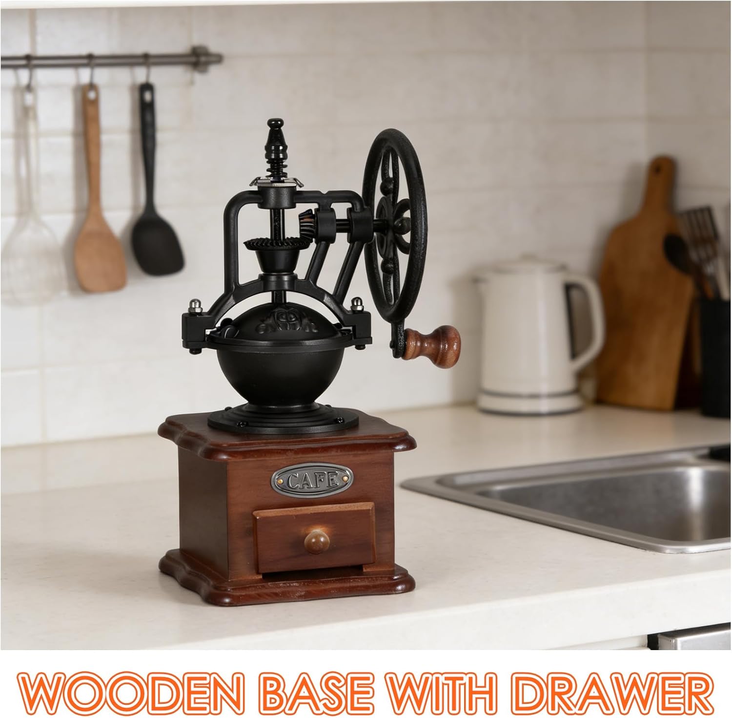 Uonlytech Manual Coffee Grinder Hand Crank Vintage Style Small Portable Coffee Bean Mill for Home and Travel Use with Adjustable Grinding Settings