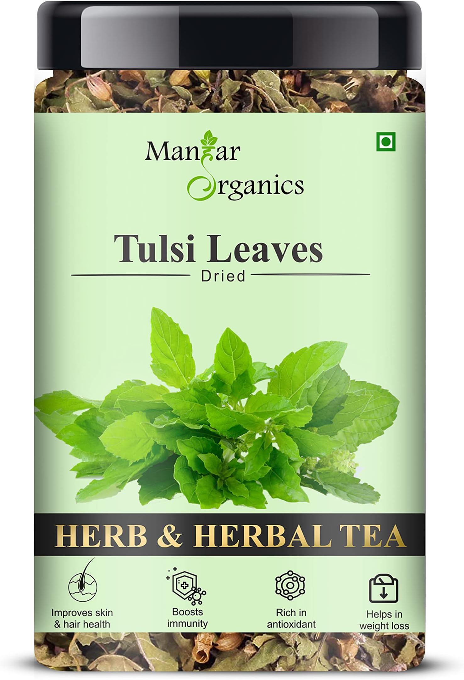 ManHar Organics Dried Tulsi Leaves All-120 grams Natural Herbal Leaves for Tea, Infusions, and Natural Remedies | Tulsi Holy Basil (Ocimum tenuiflorum), Tulasi, and Indian Basil (120g, Tulsi Leaves)