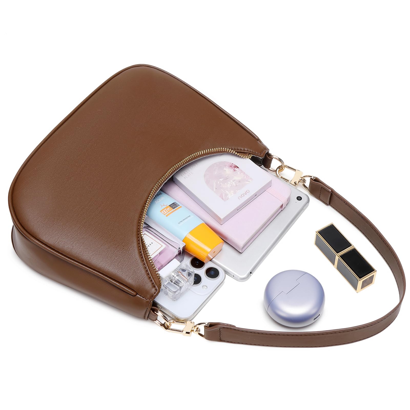Women's Shoulder Bags Cute Hobo Purses Vintage Handbags with Zipper Lightweight Underarm for Dating Shopping Gift (Coffee) view 6