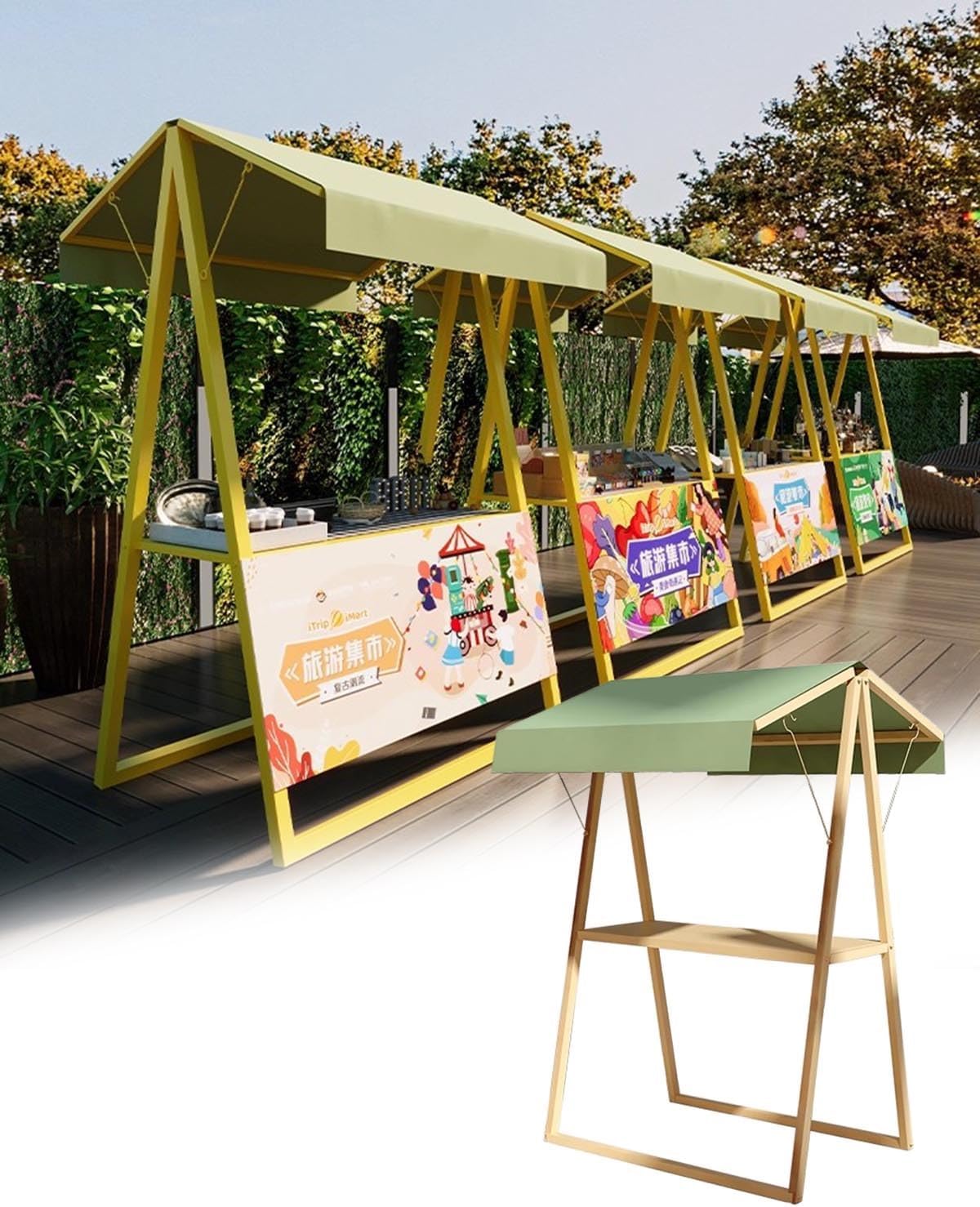 Heavy Duty Outdoor Food Cart with Canopy - Sturdy Folding Kiosk Stand for Snacks & Beverages - Portable Vendor Stall for Events, Markets & Festivals (Green)