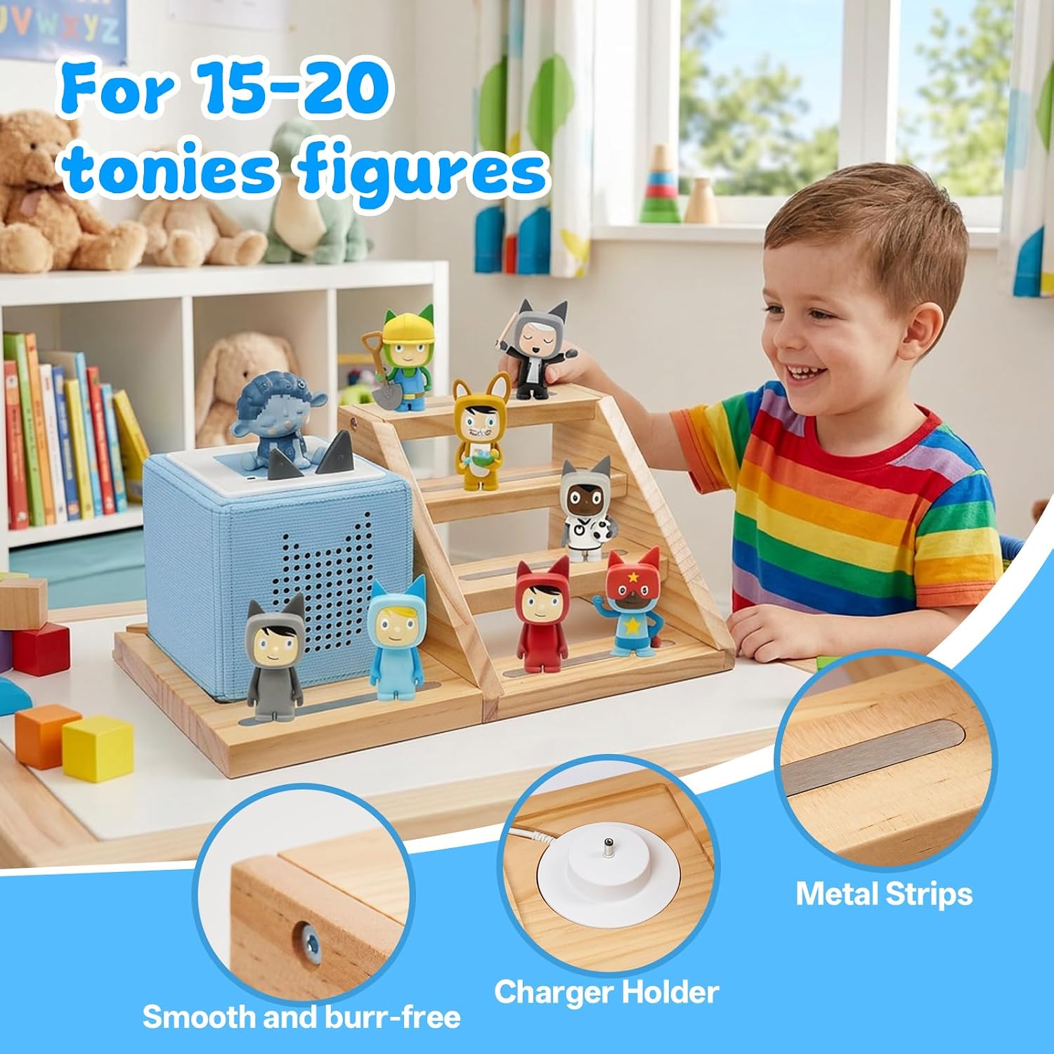 for Tonies Box Organizer Shelf 4-Tier Wooden Magnetic Shelf image 4