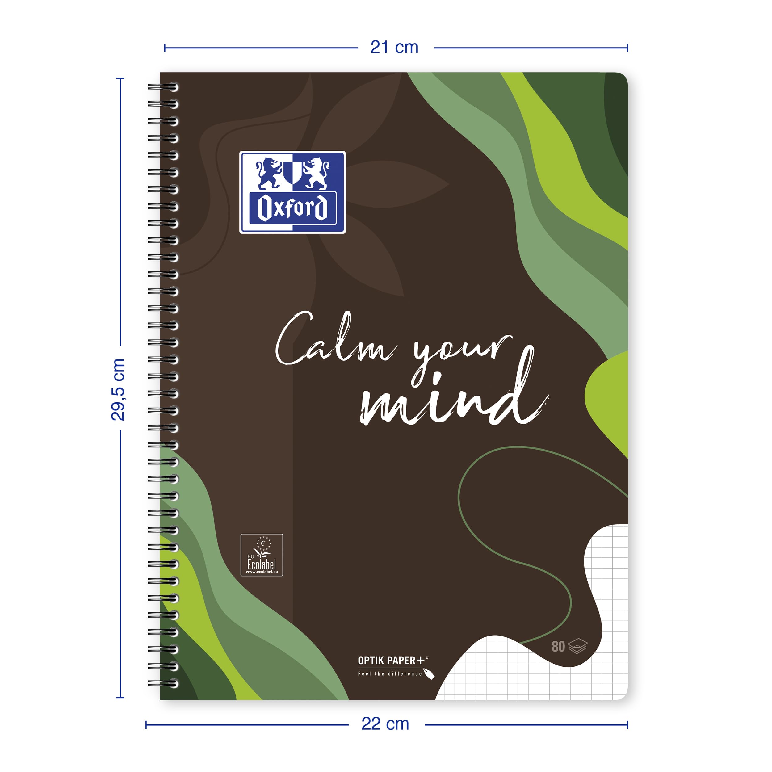 Oxford A4 Collegeblock, kariert, 160 Seiten Limited Edition "Calm Nature" 2 Motive sortiert, 4-fach gelocht & mikroperforiert, 10 Stück