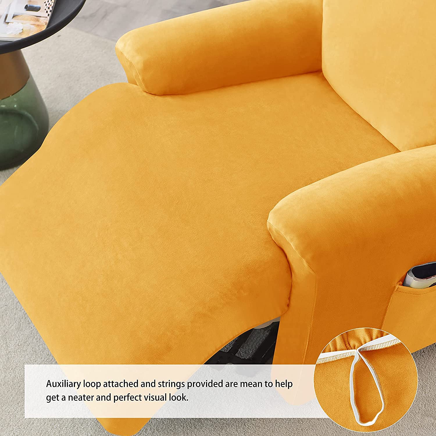 4-teilige Samt Ruhesessel Bezüge, Soft Velvet Plush Couchbezug Stilvolle Luxus-Möbelbezüge Anti-Rutsch-High Stretch Relaxsessel Bezüge Mit Elastischem Boden (Gold)