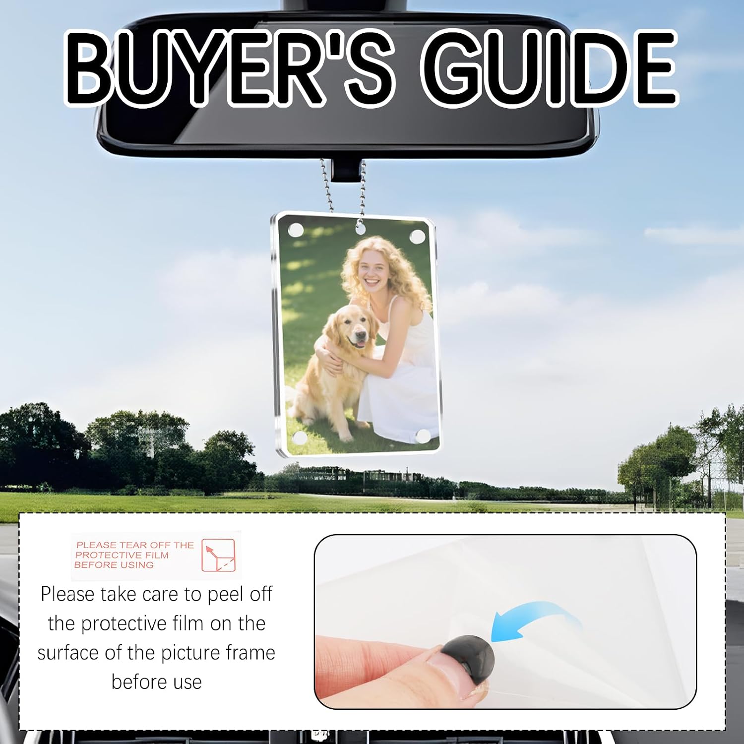 Magnetic Car Photo Holder with Chain for Rear View Mirror Hanging
