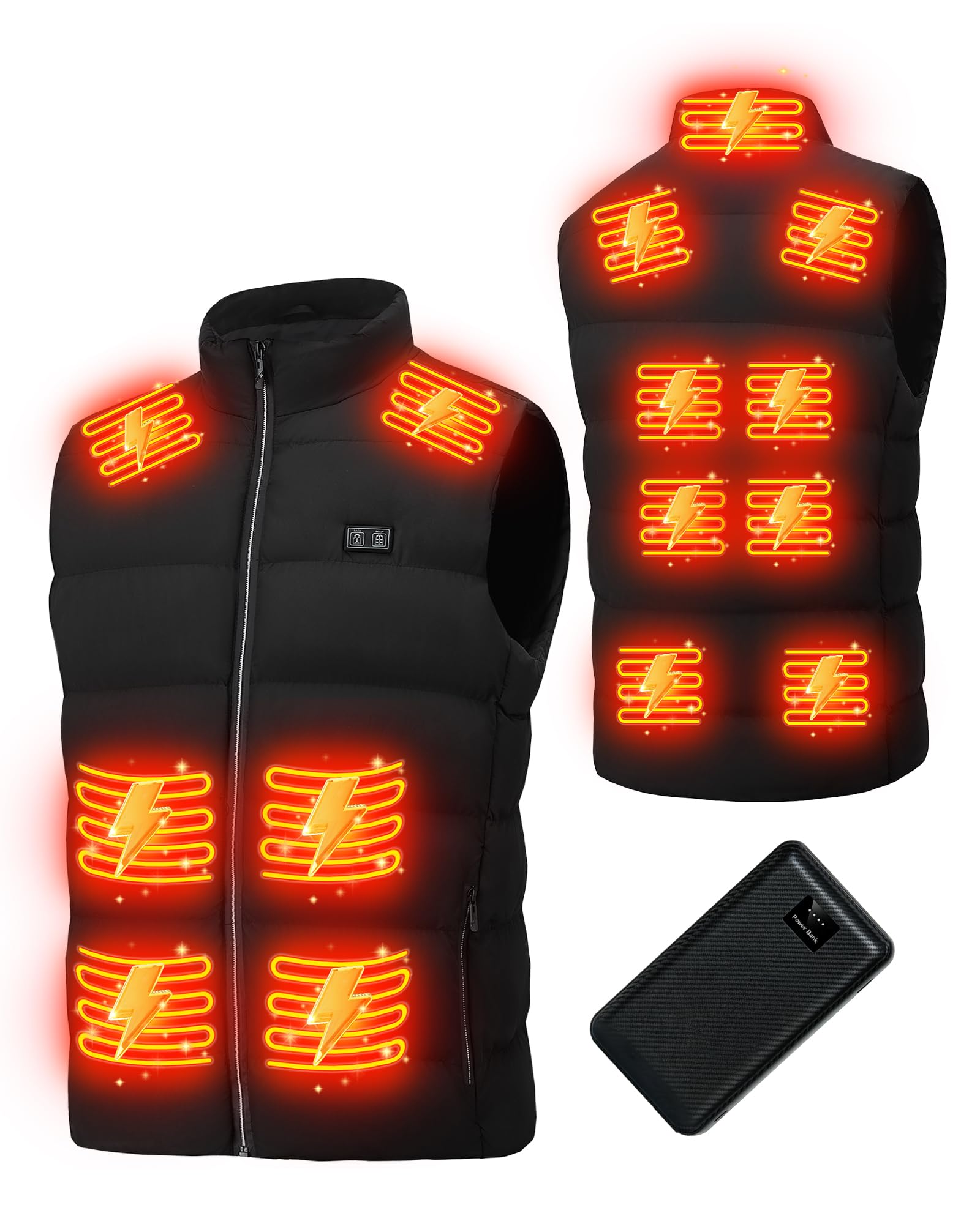 Gilet riscaldato per uomo e donna: gilet riscaldato leggero con USB con 3 livelli di temperatura e 15 zone di riscaldamento, giacca riscaldante elettrica invernale per escursionismo