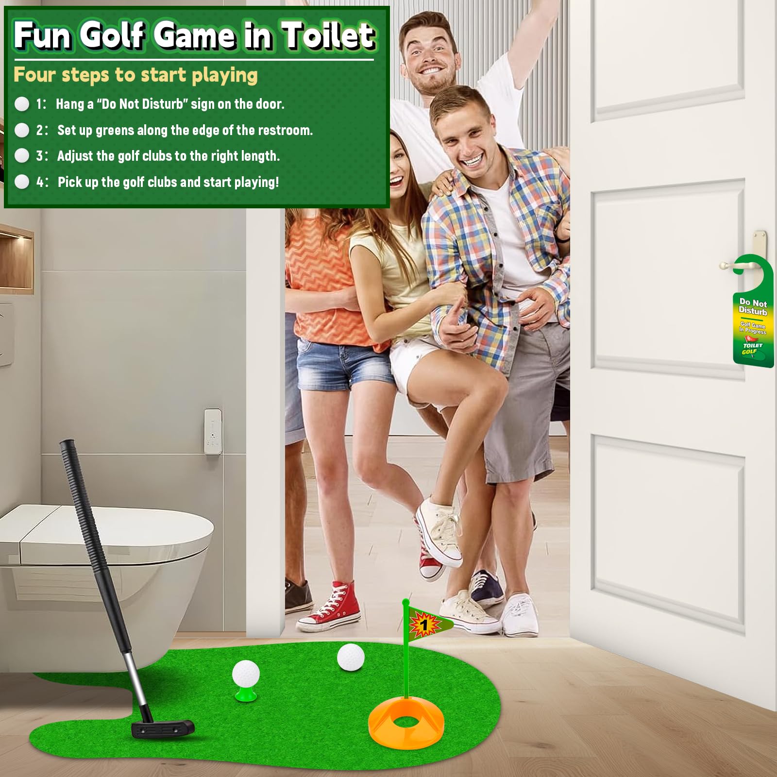 Pipihome Golf Game Set 6 Piezas Mini Golf Accesorios Funny Adulto Niños Minigolf Regalos Hombres con Palo Tapete Putting Bolas
