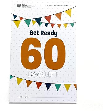 60-Day Event, Goal & Special Occasion Tear Away Count Down Calendar - 5.75"x3.75" - Colorful Flags & Built-in Stand - Special Event Countdown Calendar for Goals - Motivational Daily Reminder for Home