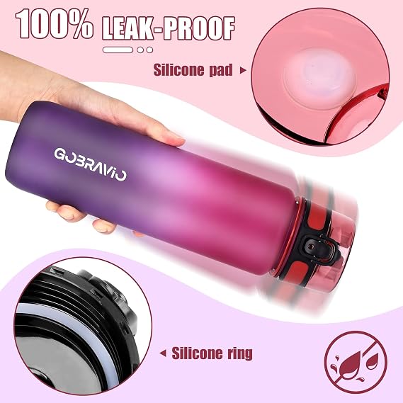 Water Bottle 1L BPA Free Sports Drink Bottle Dishwasher Safe Canteen Bottle Leakproof Motivational Water Bottle with Time Markings