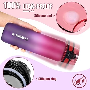 Water Bottle 1L BPA Free Sports Drink Bottle Dishwasher Safe Canteen Bottle Leakproof Motivational Water Bottle with Time Markings