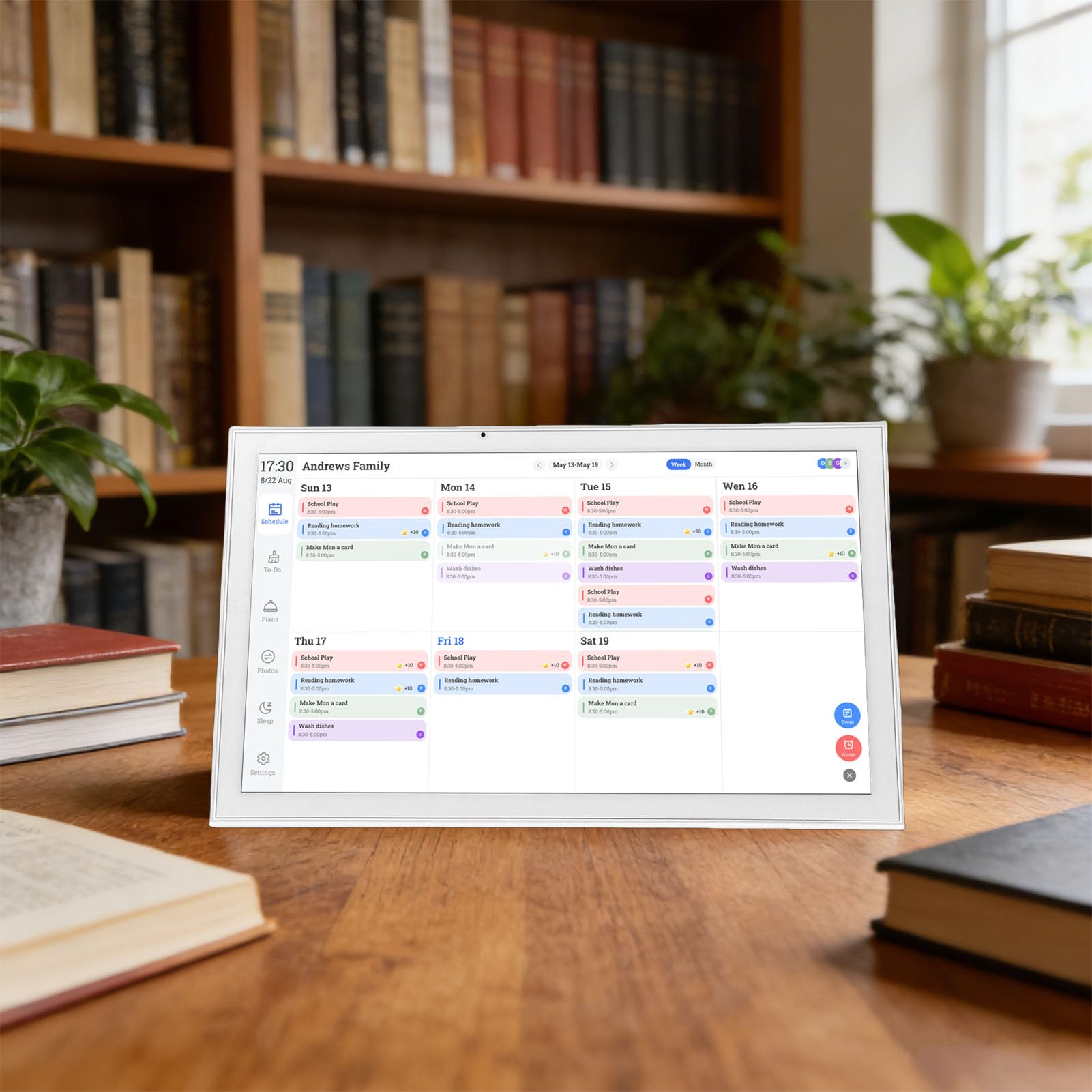 Topiky Elektronischer 21,5-Zoll-Touchscreen-Kalender, Digitaler Familienplaner 1920 X 1080P, Digitaler AI-Porträt-Fotorahmen mit Aufgabentabelle, Tisch- oder Wandmontage in ß (EU-Stecker 100–240