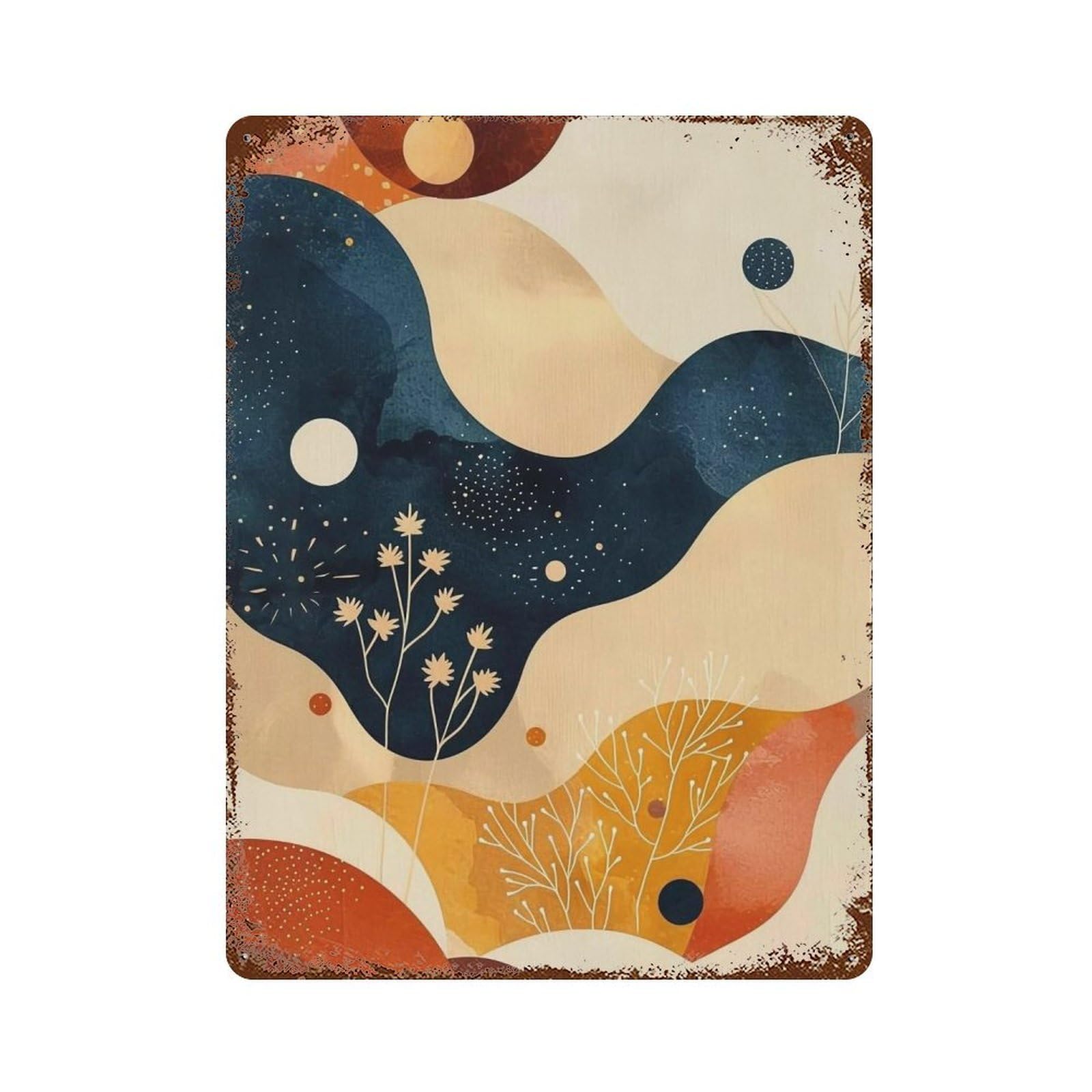 Wujhgrsg Style Retro Soft Gradient Cosmic Wild Twig Pattern 01 Wall Art Retro Iron Vintage Metal Tin Sign Poster Modern Decor For Home Cofffee Club Bar Shop 40X30cm