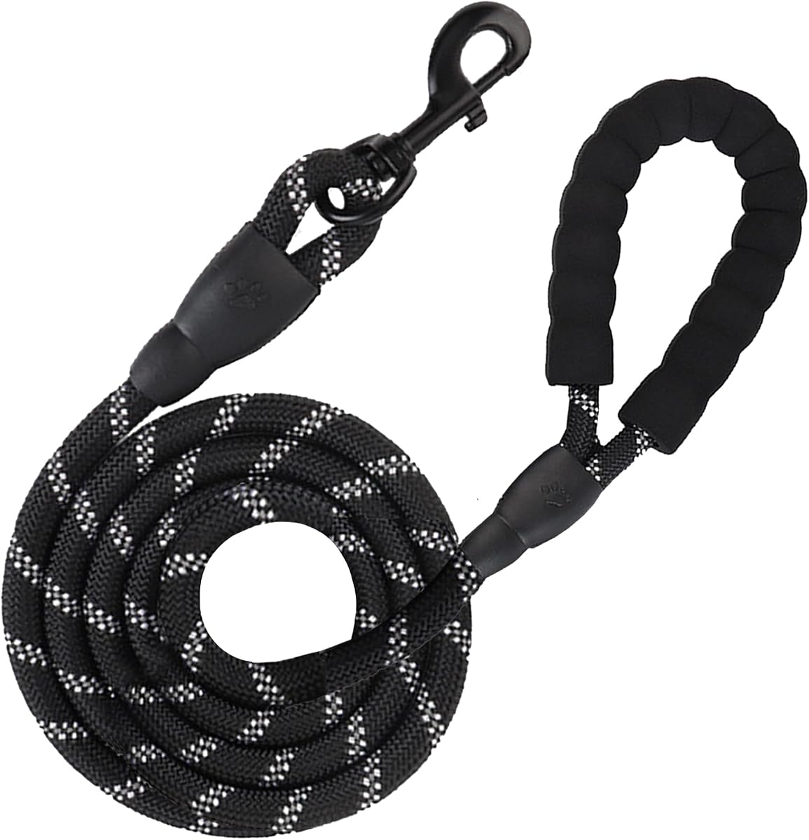 61-inch Nylon Dog Rope Leash, Large Dog Training Tool with Padded Handle & Heavy-Duty Metal Clasp, Reflective, Lightweight & Travel-Friendly for Medium, and Large Dogs, Black