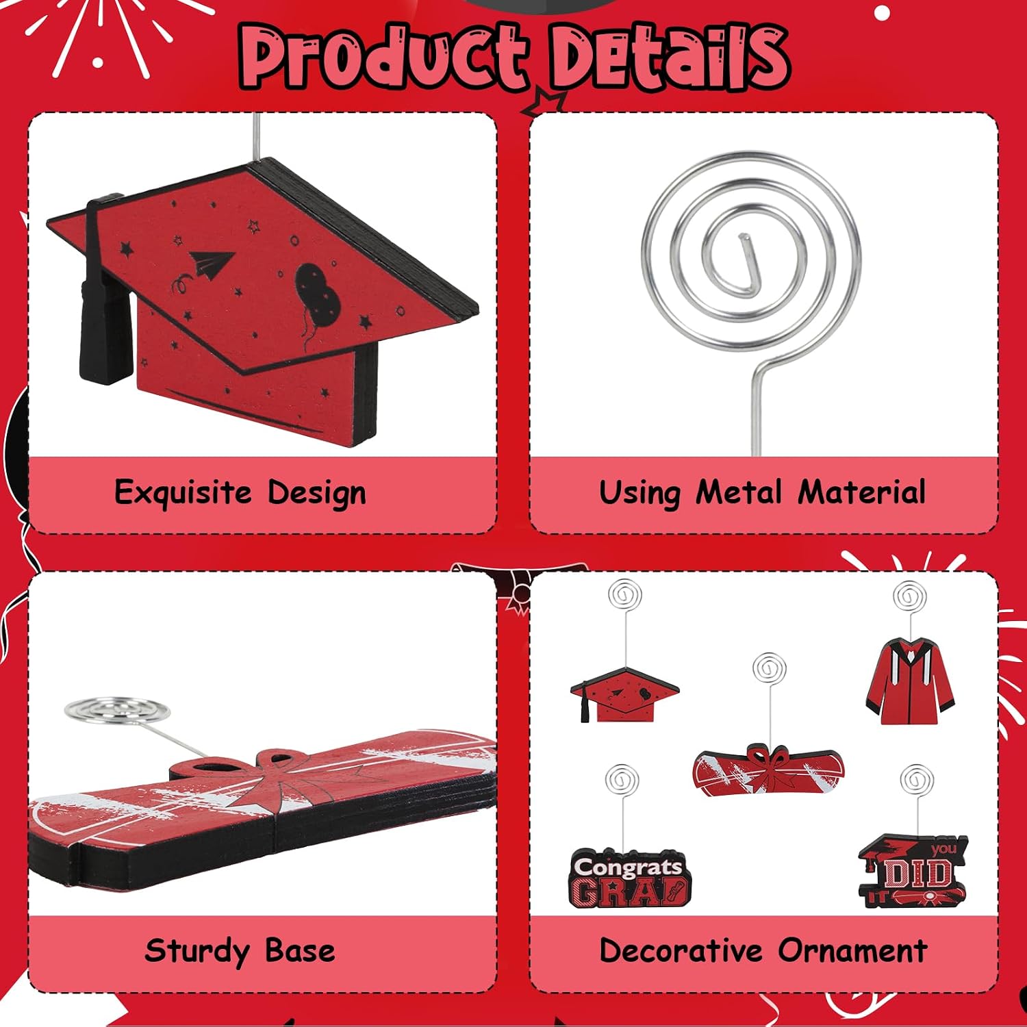5Pcs Graduation Photo Holders, Red Wooden Congrats Grad Table Number Holders Card Stands Graduation Picture Display, Class of 2026 Graduate Ceremony Party Supplies image 5